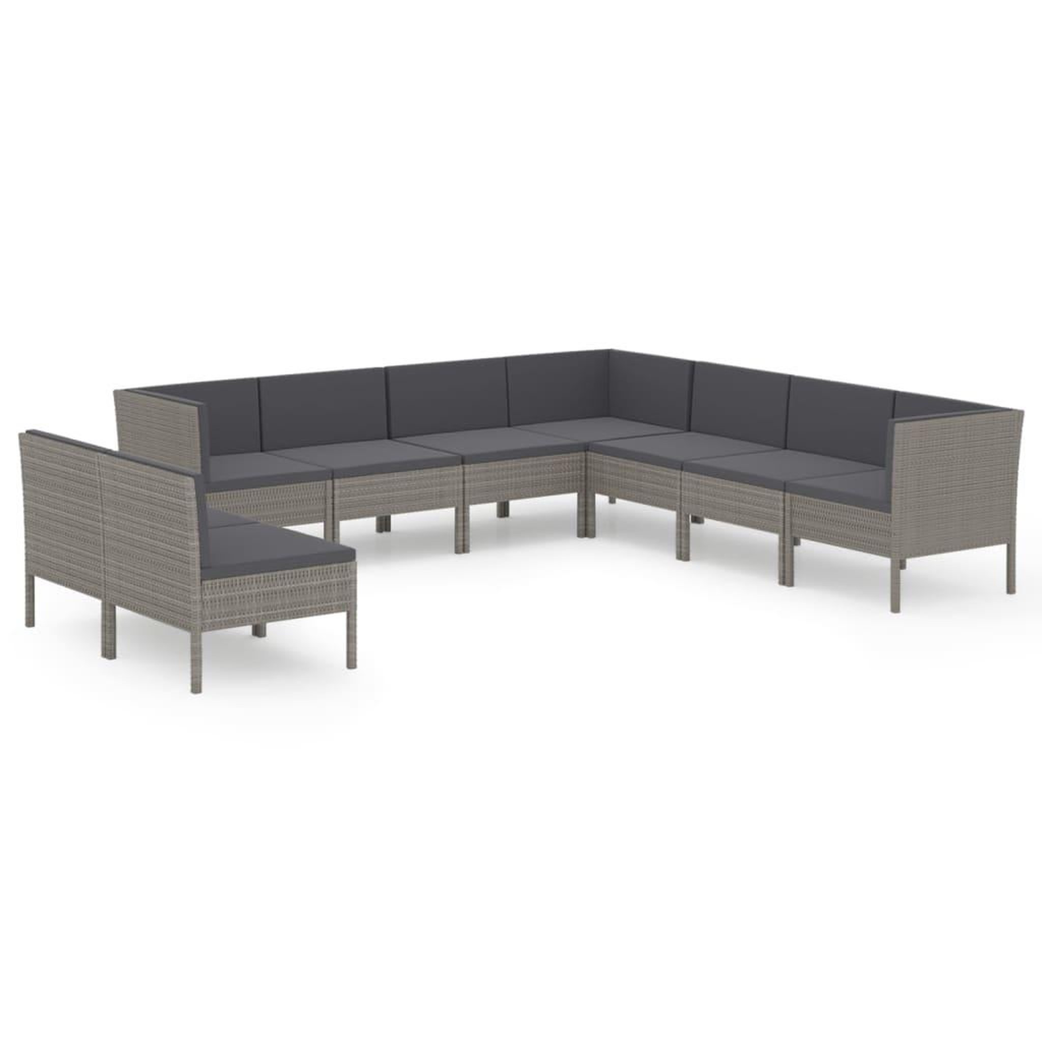 Voir la diapositive 2 : VIDAXL Salon de jardin 9 pcs avec coussins Resine tressee Gris