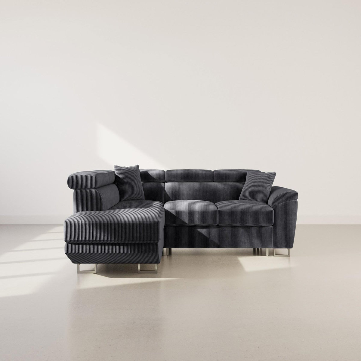 BEST MOBILIER Baoji - canapé d'angle gauche 5 places convertible avec têtières et coffre en velours côtelé