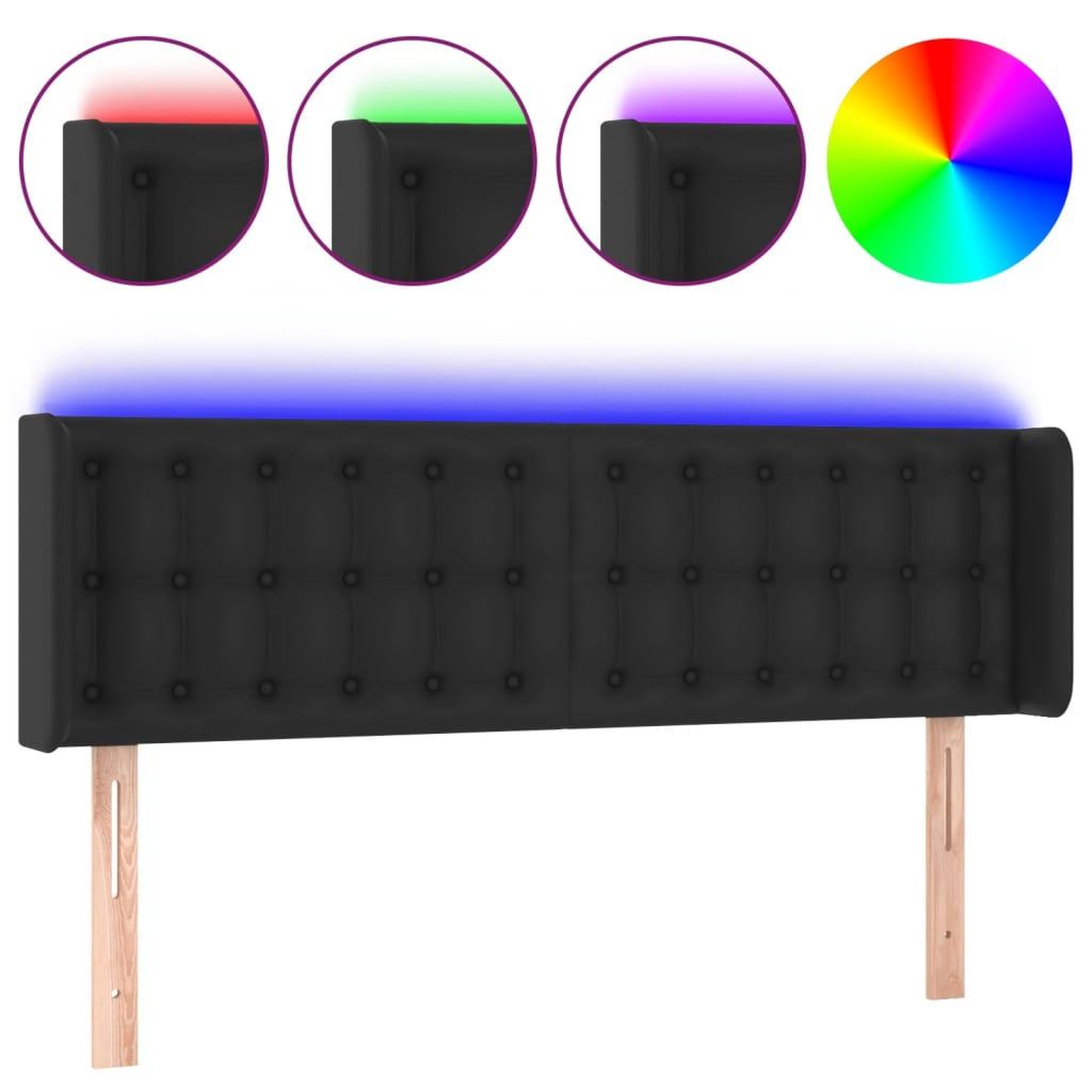 Voir la diapositive 2 : VIDAXL Tete de lit a LED Noir 147x16x78/88 cm Similicuir