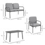 Voir la diapositive 3 : OUTSUNNY Ensemble salon de jardin 4 places 4 pièces - 8 coussins déhoussables inclus - métal époxy polyester gris