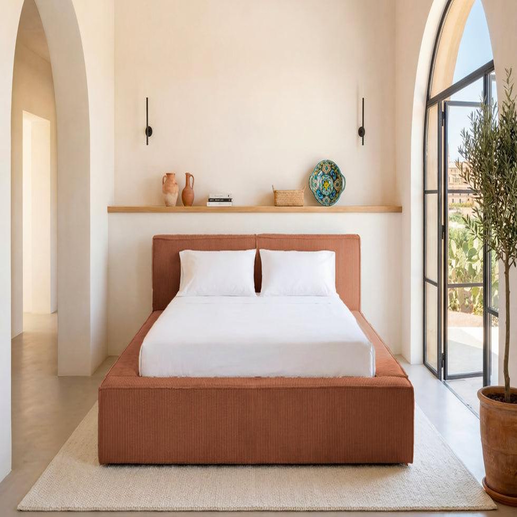 Voir la diapositive 2 : CASANOVA PARIS NOTO - Lit coffre petit velours côtelé Terracotta