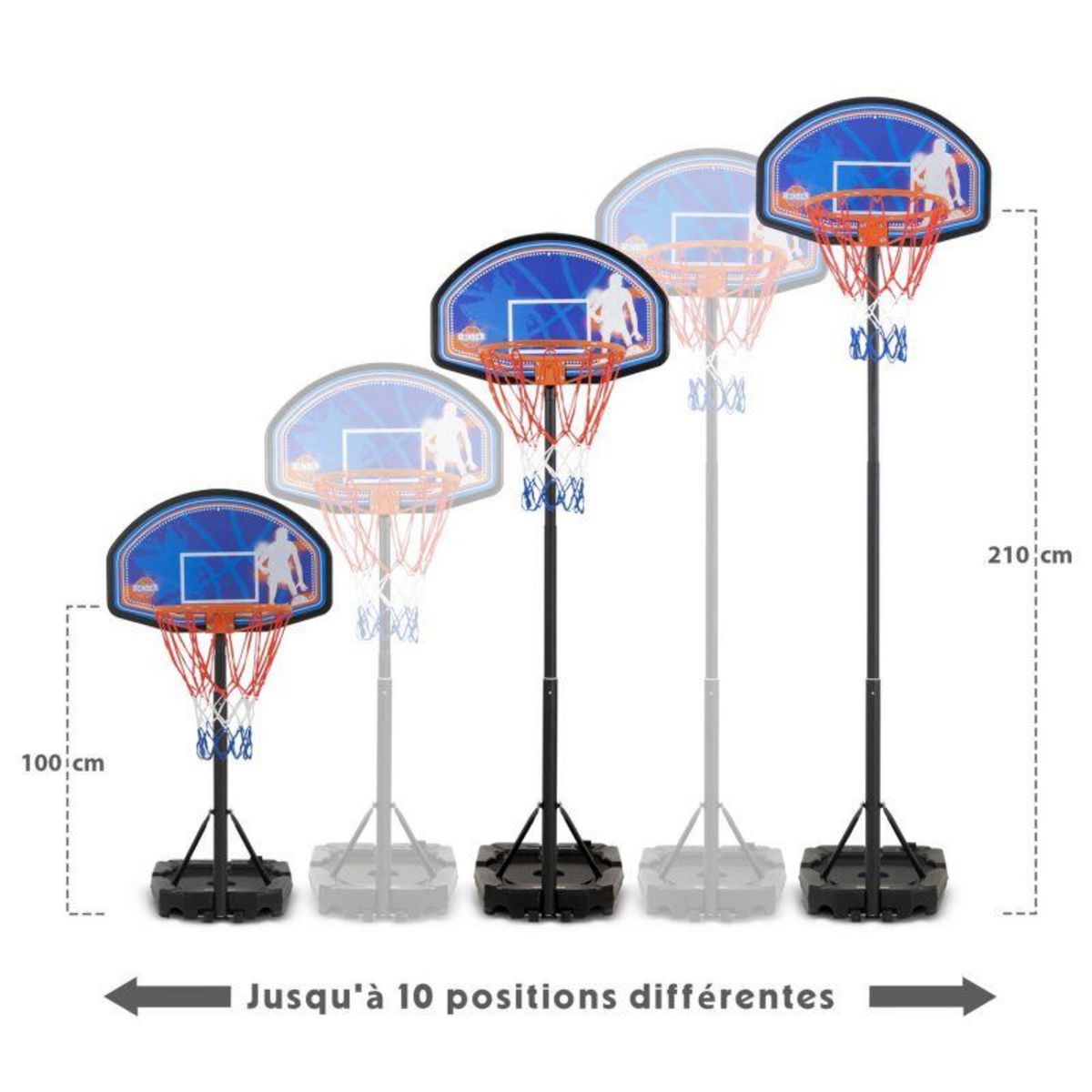BUMBER Panier de basket réglable en hauteur de 1m à 2m10 (10 positions) - Milwaukee - avec Ballon et Pompe