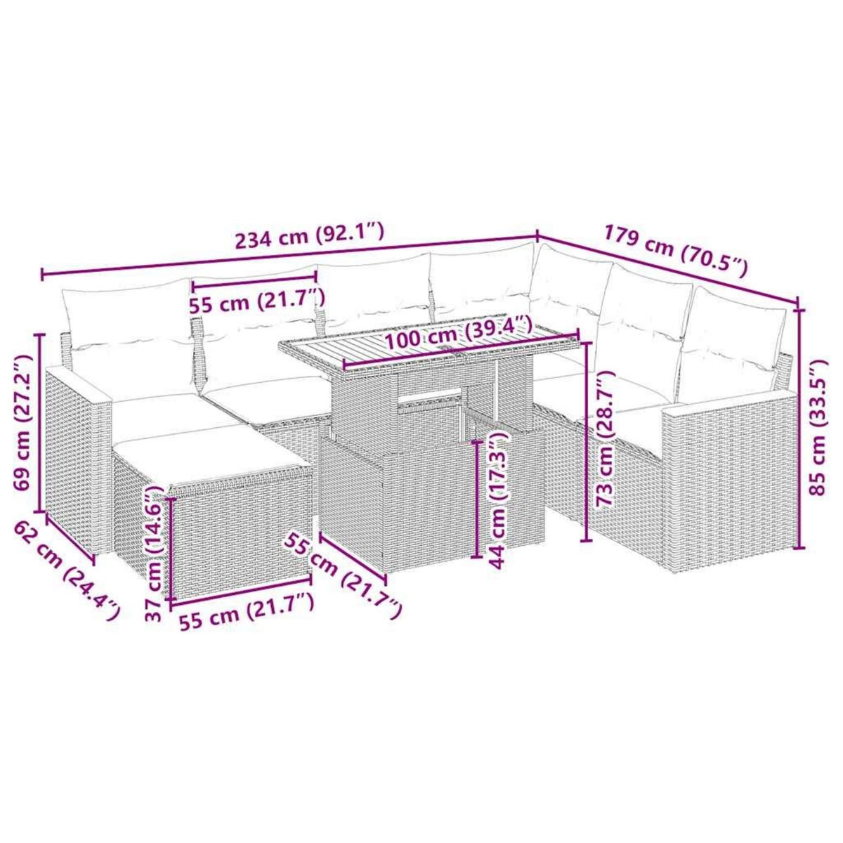 VIDAXL Salon de jardin avec coussins 8 pcs beige resine tressee