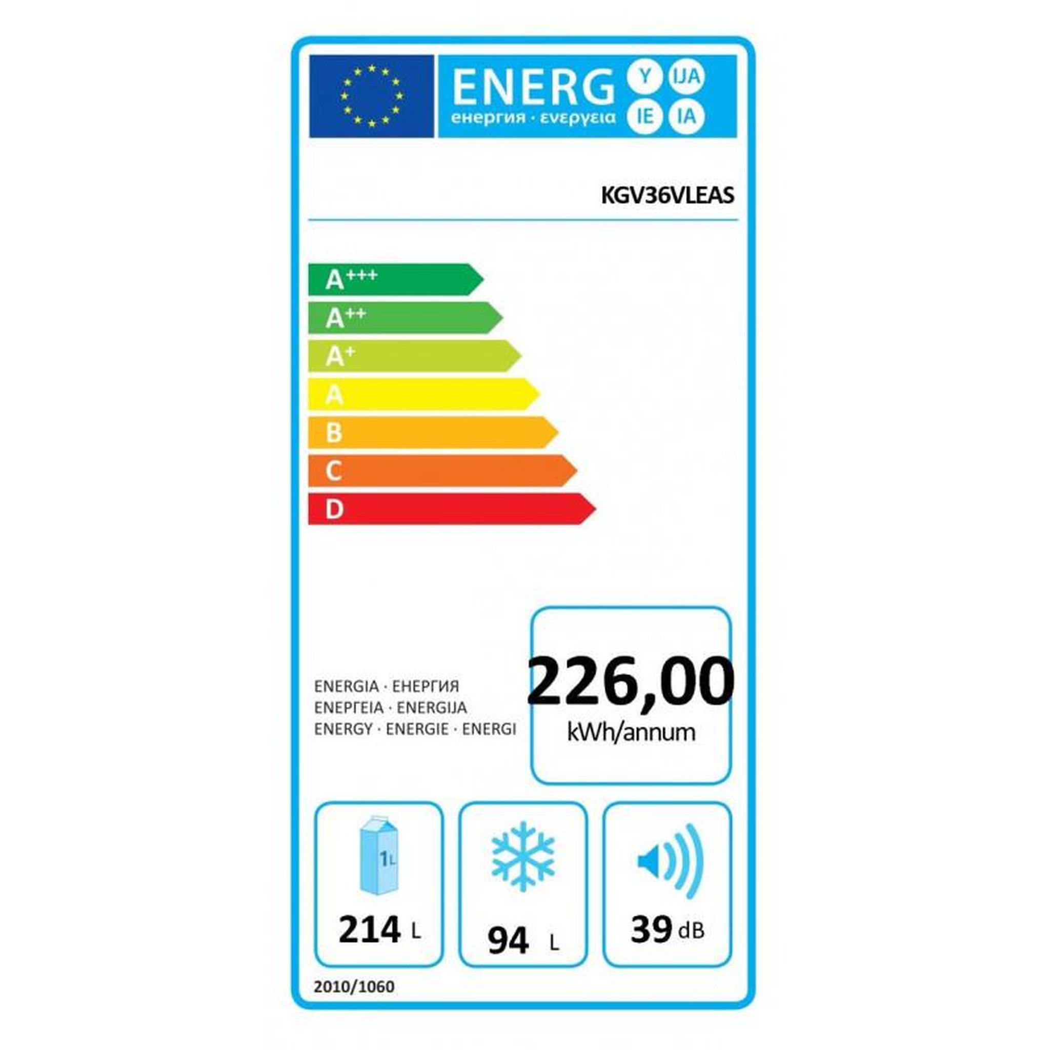 Voir la diapositive 5 : BOSCH Réfrigérateur combiné 60cm 308l lowfrost inox - KGV36VLEAS