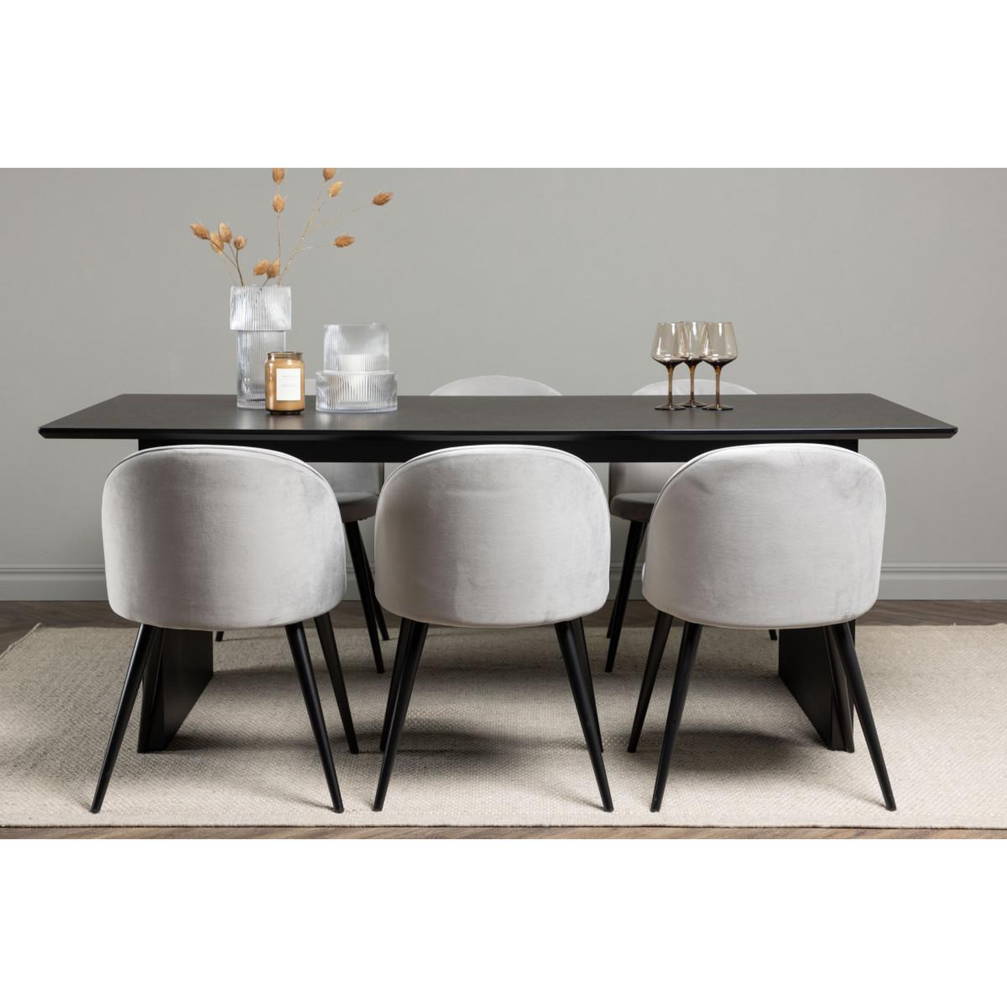 Voir la diapositive 6 : Paris Prix Ensemble table à manger & 6 chaises  vail & velvet  200cm gris & noir