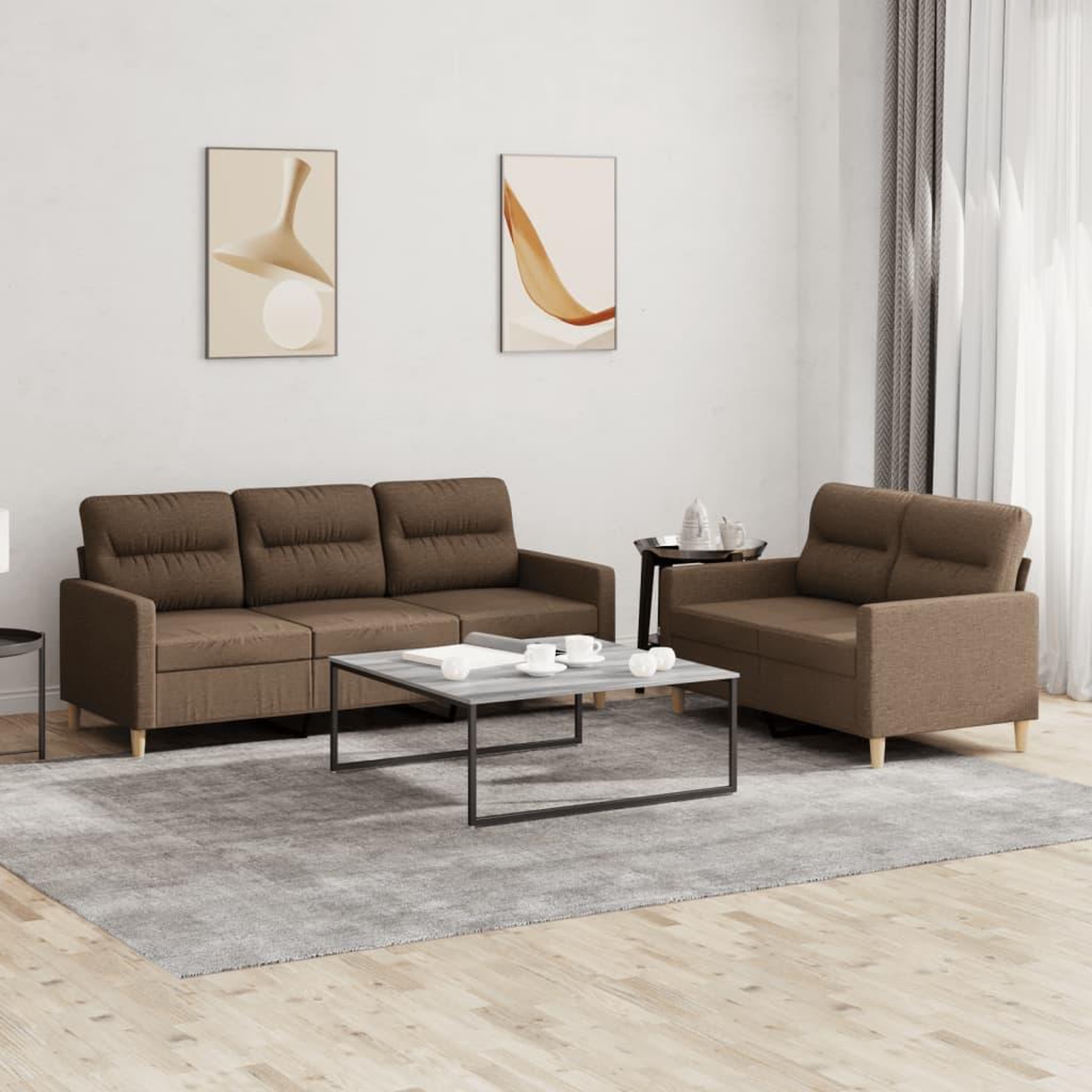 VIDAXL Ensemble de canapes 2 pcs avec coussins Marron Tissu
