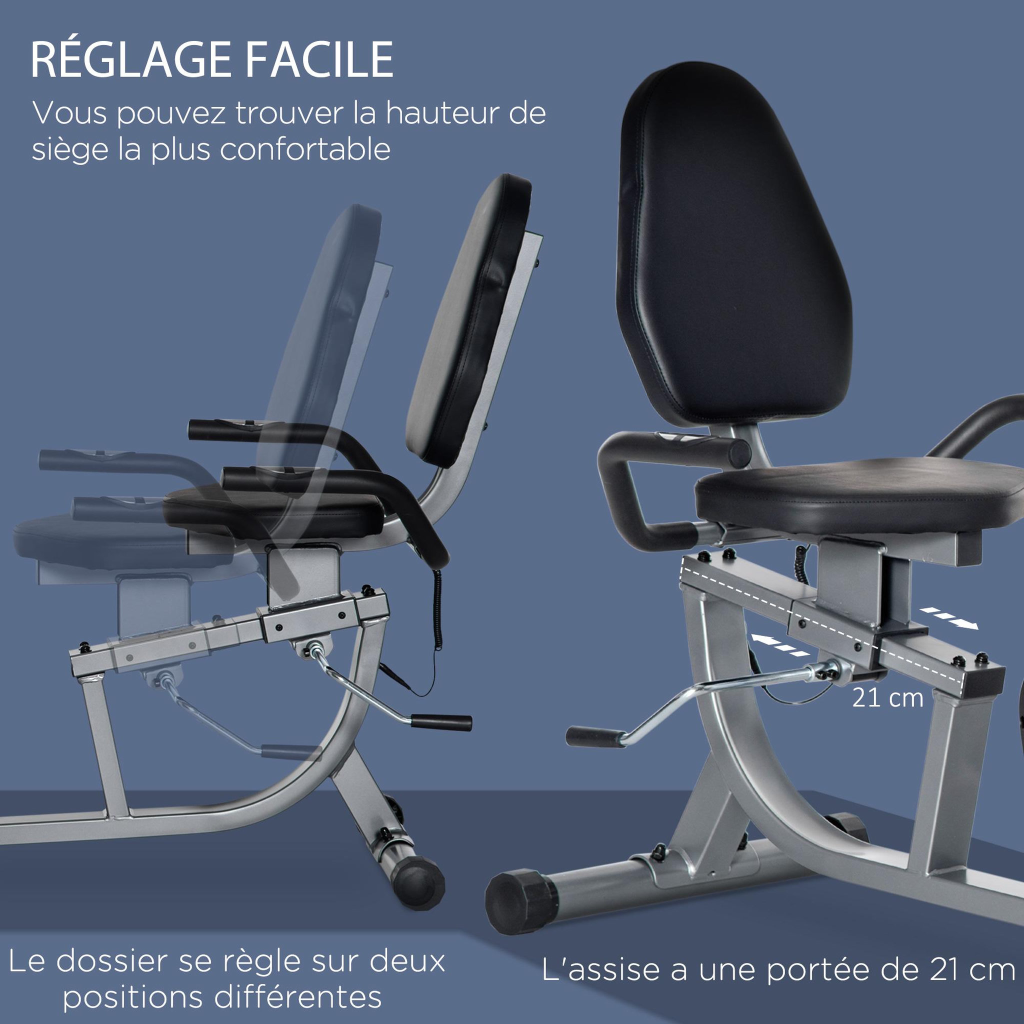Voir la diapositive 6 : HOMCOM Vélo d'appartement semi-allongé magnétique écran LCD multifonction selle dossier résistance réglable acier ABS gris noir