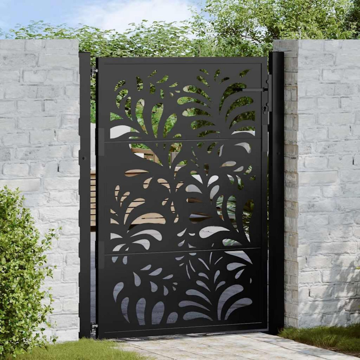 VIDAXL Portail de jardin noir 105x130 cm acier conception de vagues