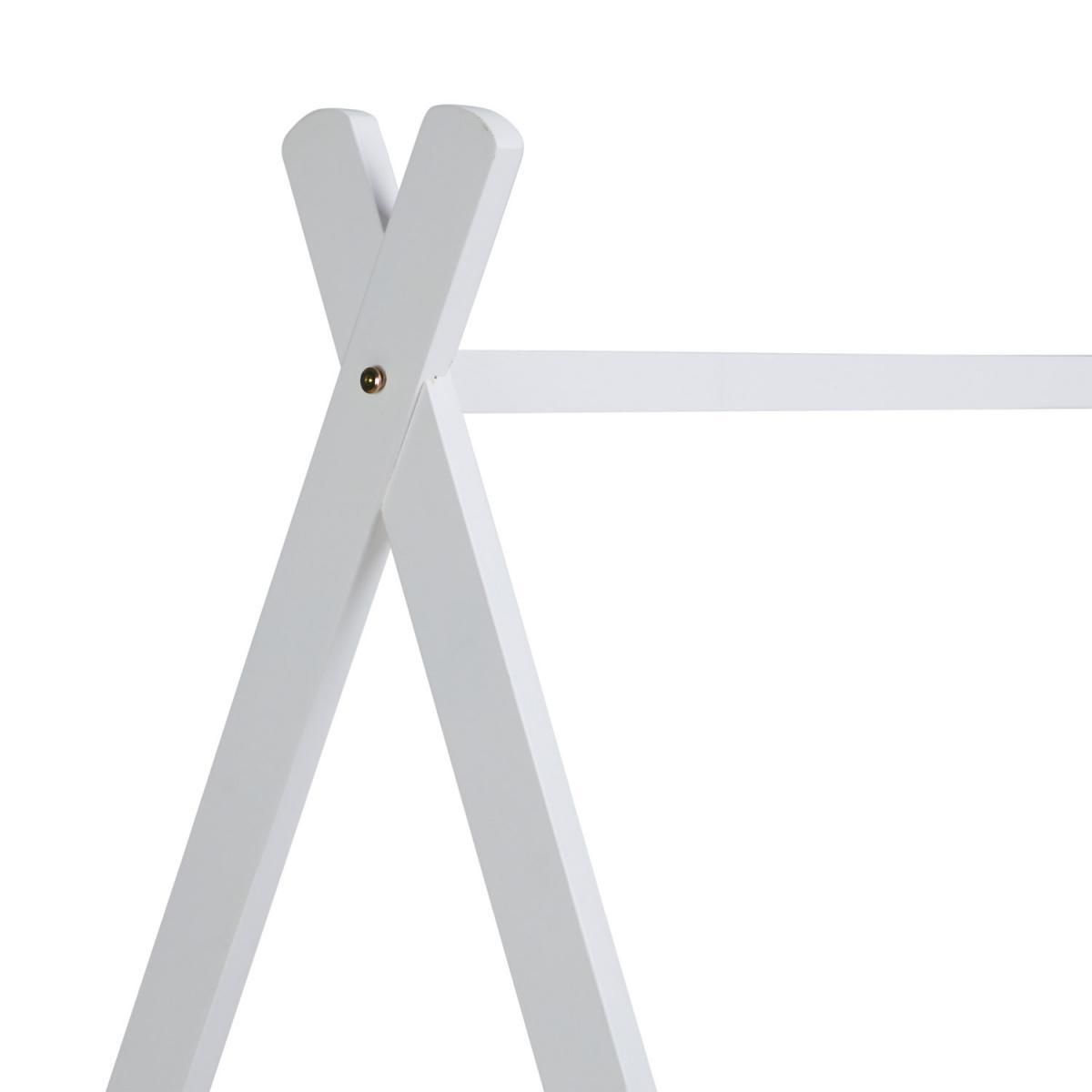 HomeStyle4U Lit enfant Tipi 90x200 Blanc avec Sommier à Lattes Tiroir 2 tiroirs et Tissu de Tente Gris étoilé