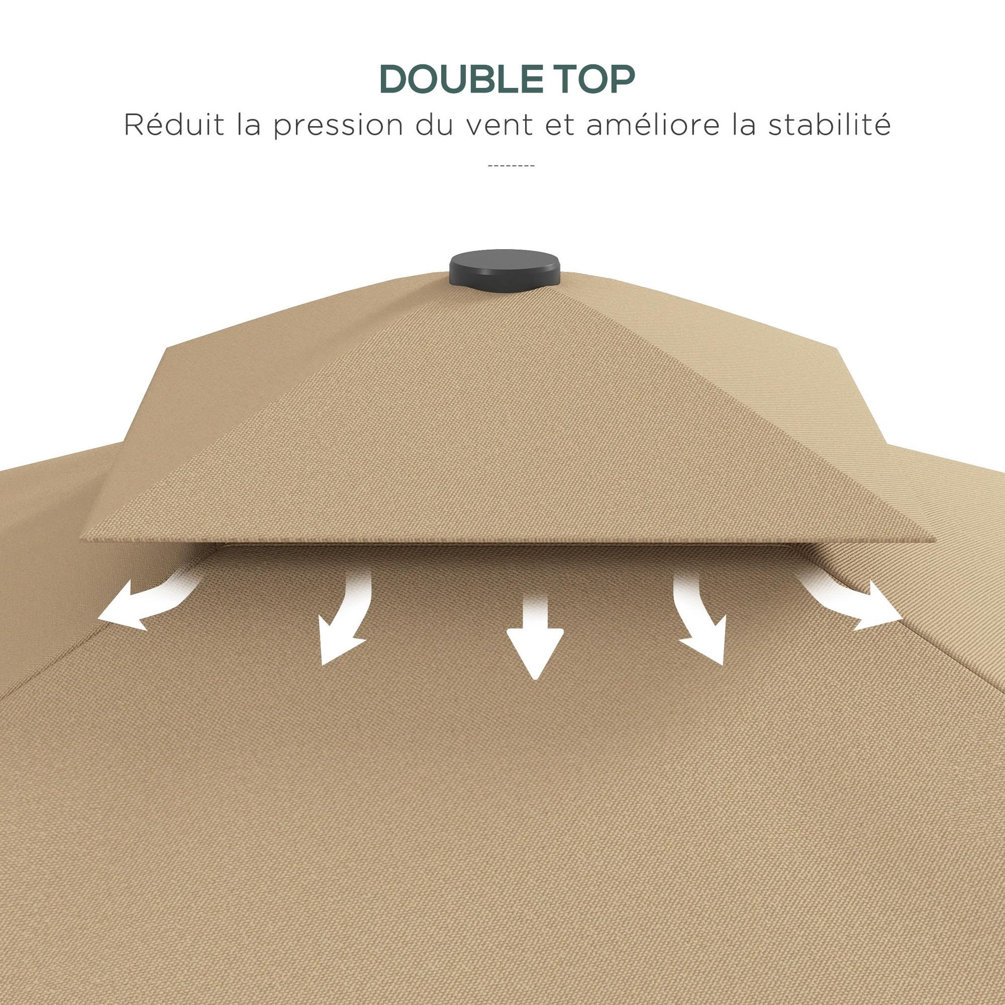 Voir la diapositive 5 : OUTSUNNY Parasol déporté carré pied en croix double toit lambrequin vague douce kaki