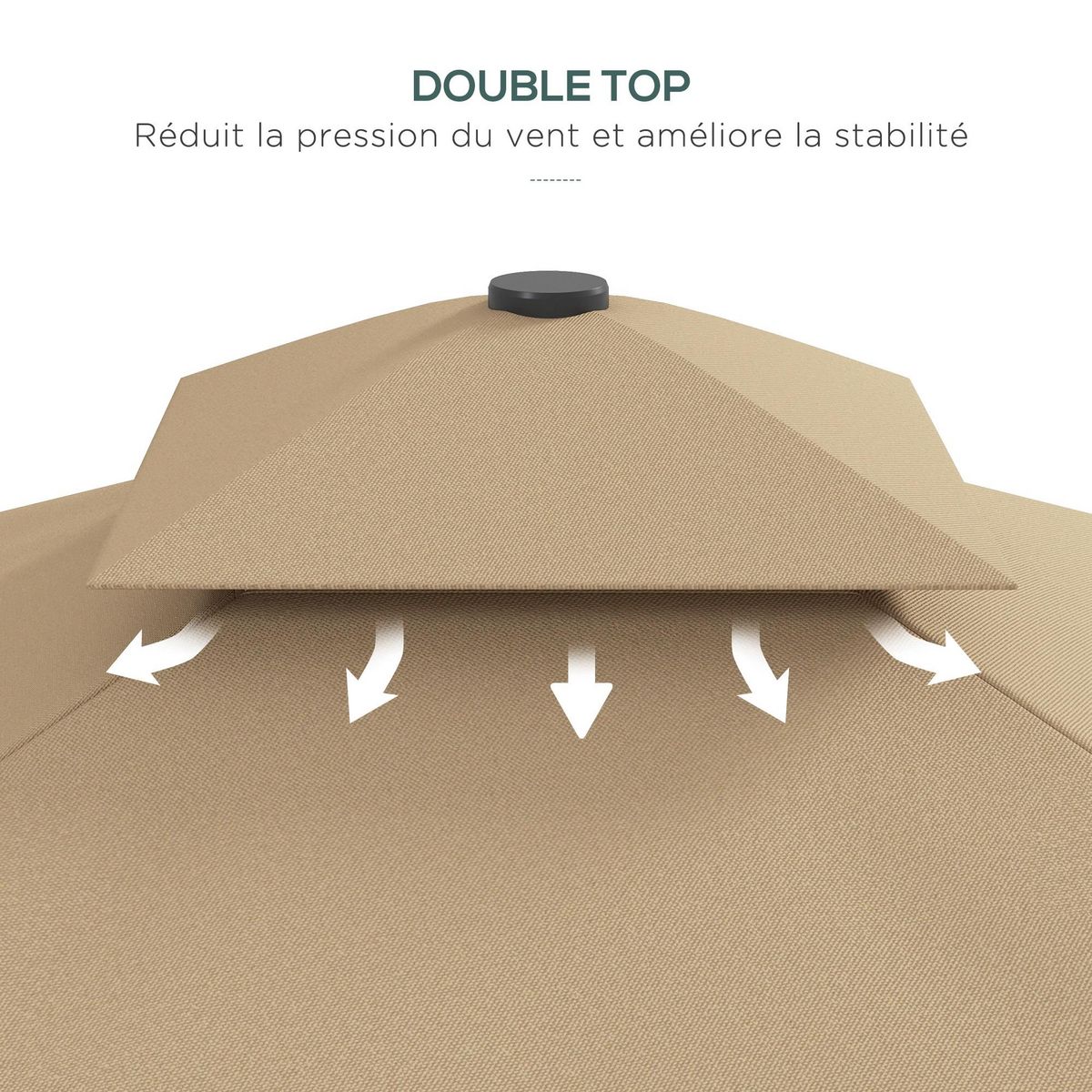 OUTSUNNY Parasol déporté carré pied en croix double toit lambrequin vague douce kaki