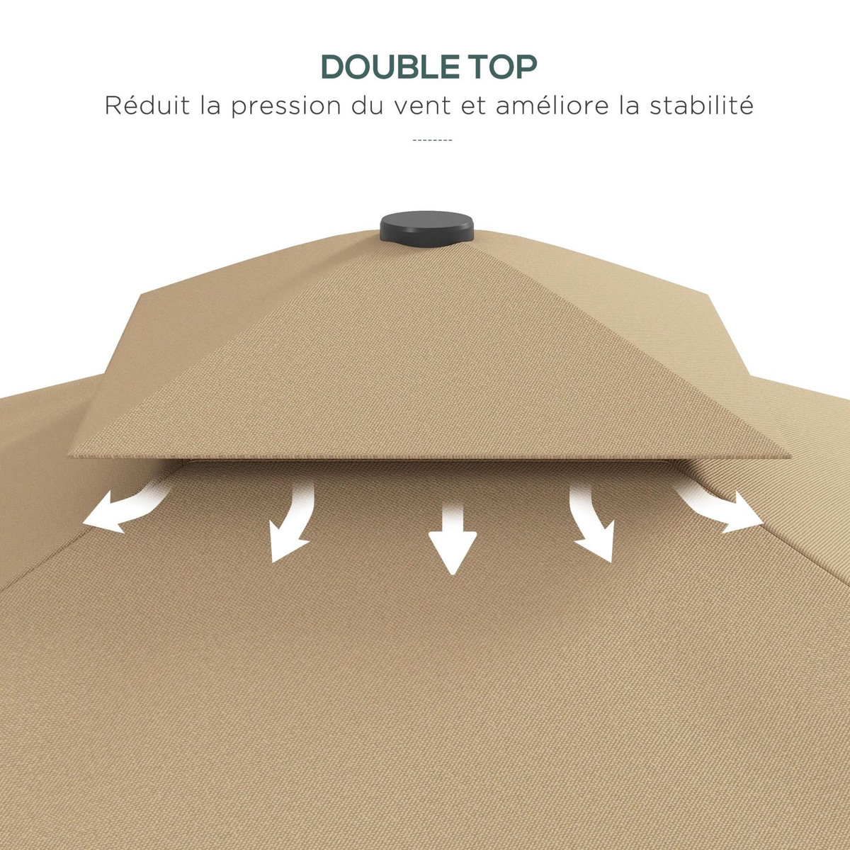 OUTSUNNY Parasol déporté carré pied en croix double toit lambrequin vague douce kaki