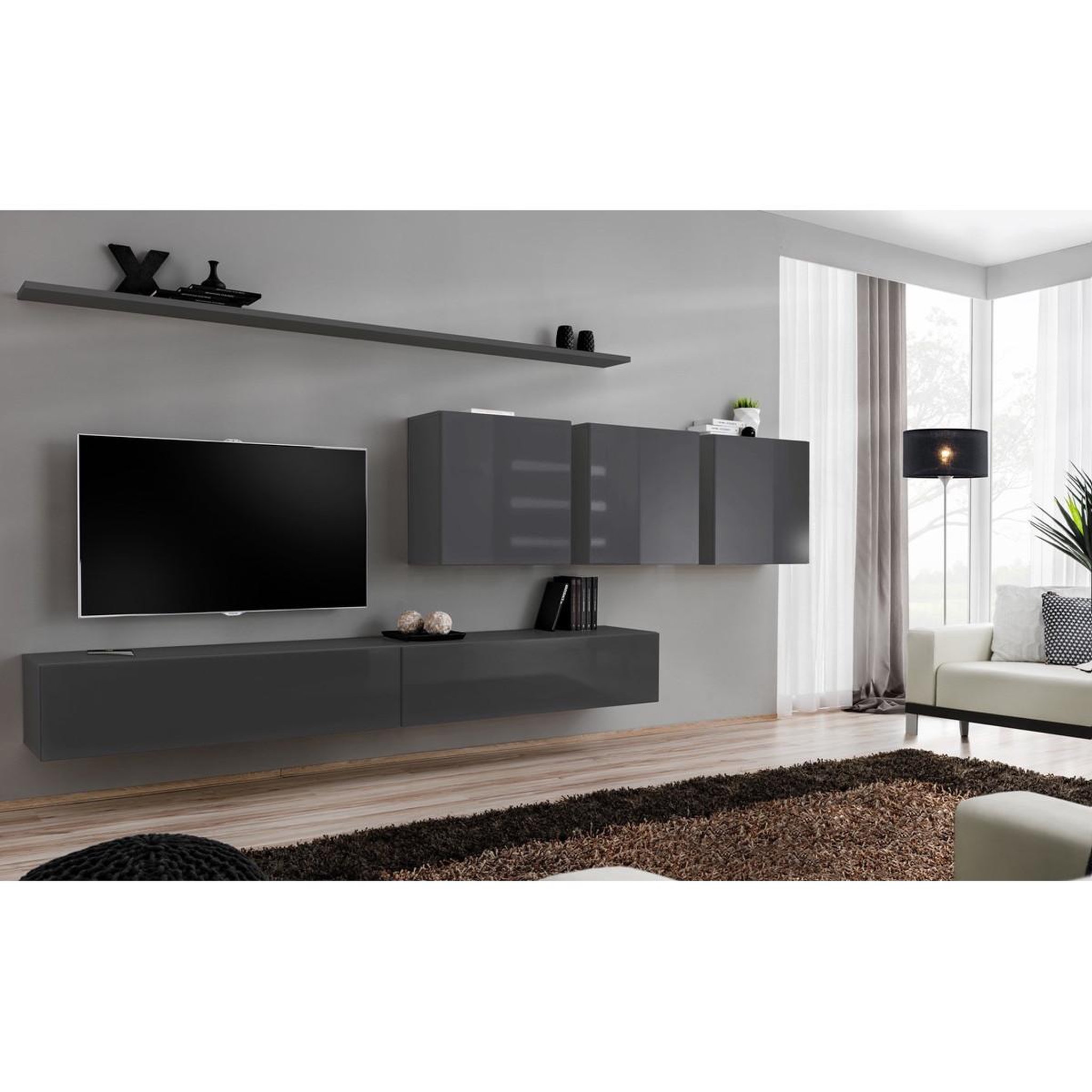 Voir la diapositive 2 : Paris Prix Meuble tv mural design  switch vii  340cm gris