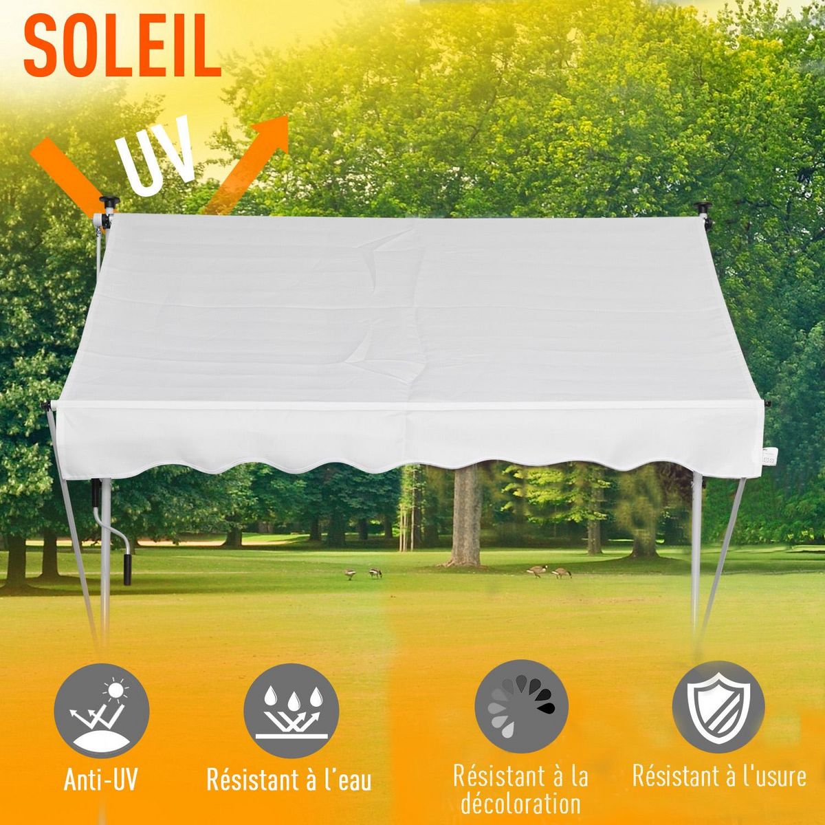 OUTSUNNY Store banne manuel rétractable 2L x 1,5l x 1,7-2,8H m inclinaison réglable installation rapide métal alu polyester blanc