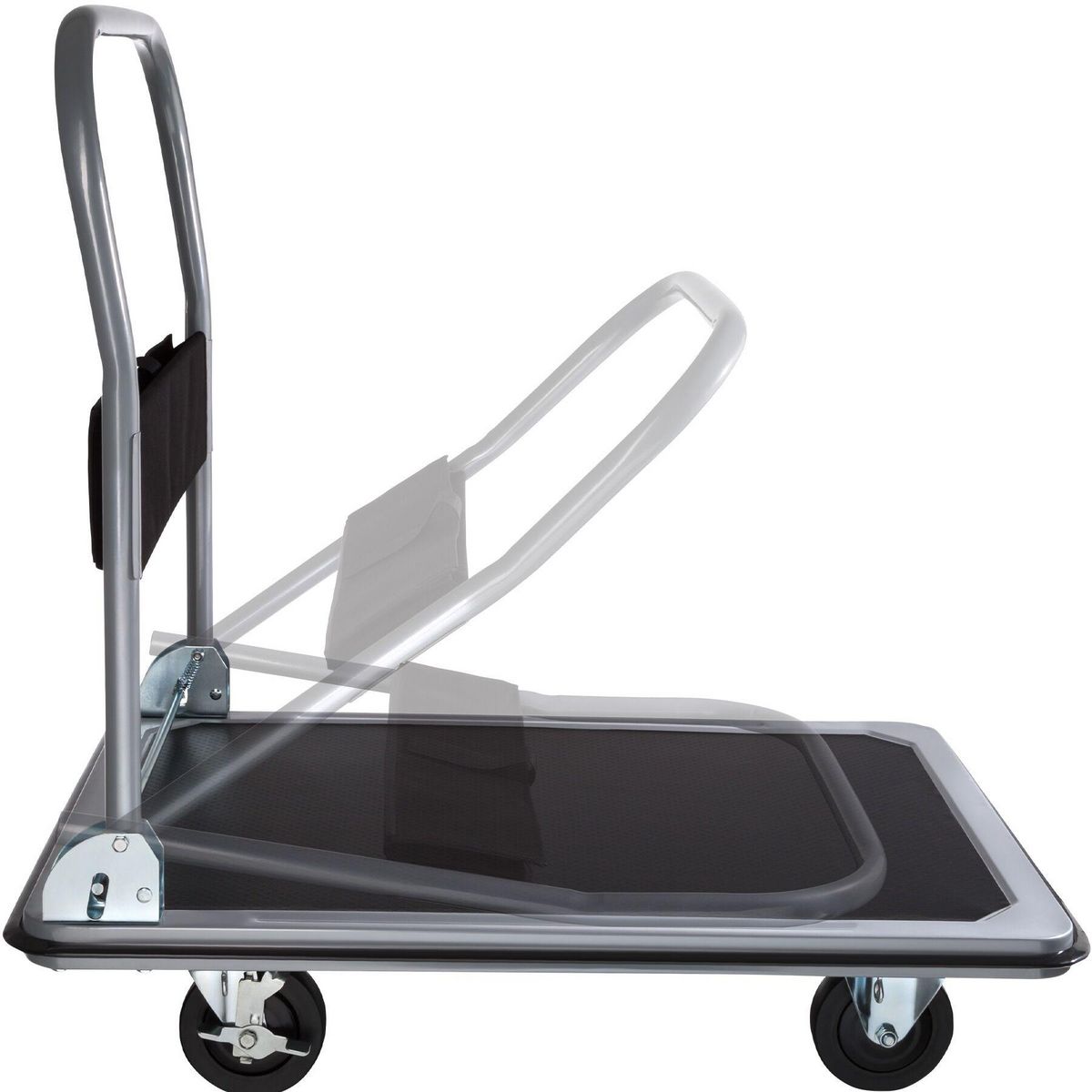 tectake Chariot à plateforme Poignée pliable avec compartiment de rangement noir