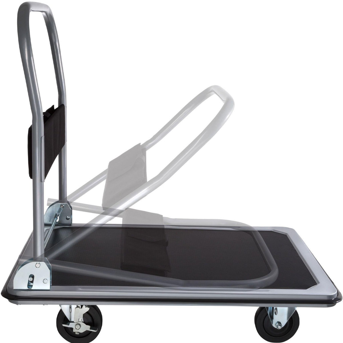 tectake Chariot à plateforme Poignée pliable avec compartiment de rangement noir