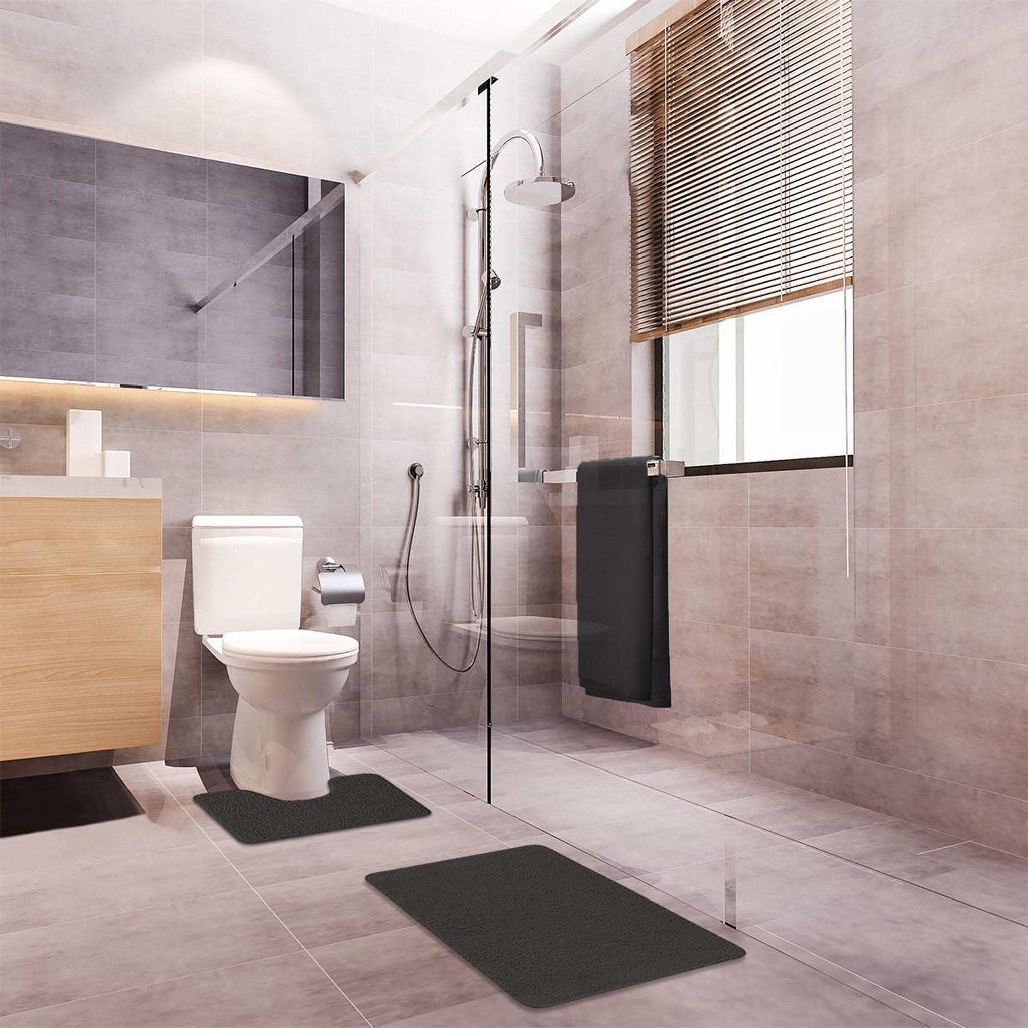 Voir la diapositive 2 : GUY LEVASSEUR Lot de 2 tapis de bain polyester 50x80cm + 50x40cm 50x80cm
