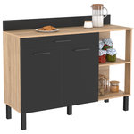 ID MARKET Buffet bas de cuisine 120 CM CINA plan de travail H.83 cm 2 portes + tiroir façon hêtre et noir