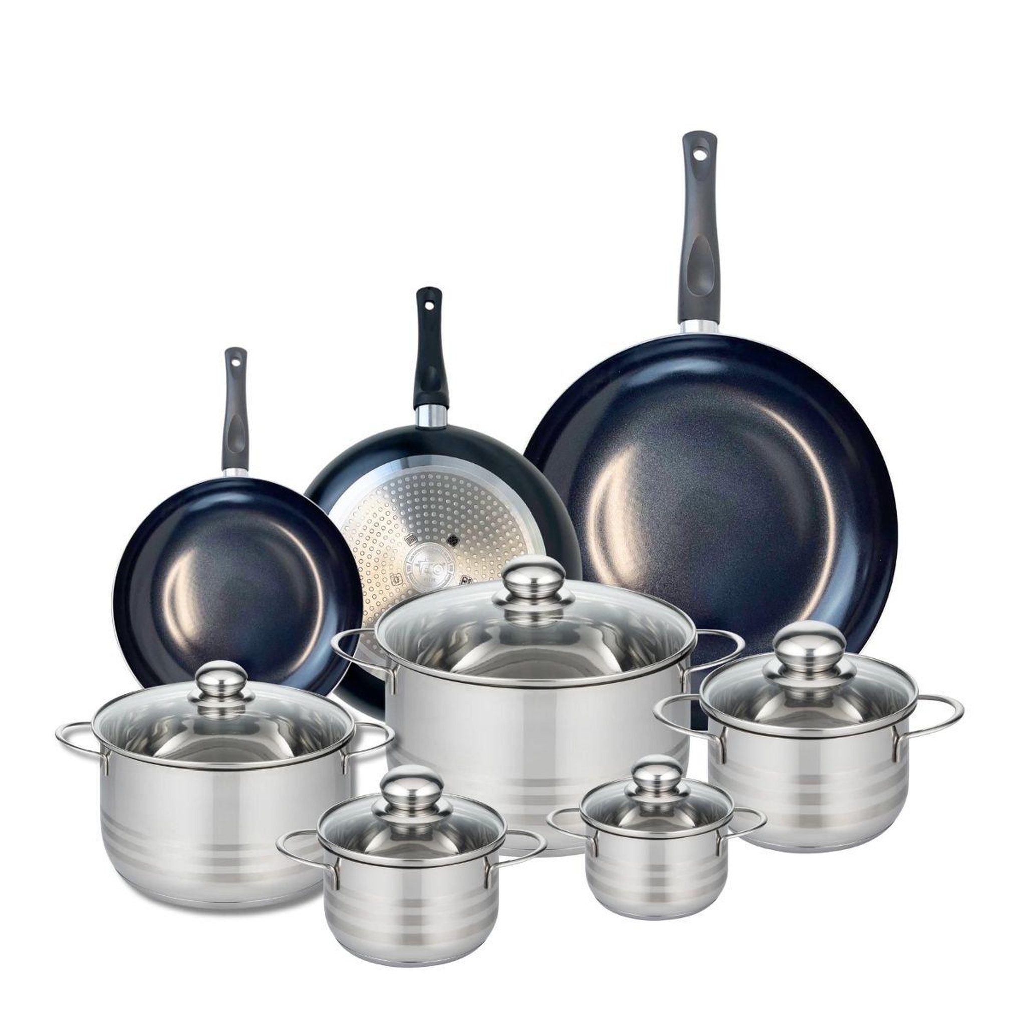 ELO Ensemble de 3 poêles de cuisson 20, 24 et 32 cm et 5 faitouts 12, 14, 16, 20 et 24 cm elo prima brillant