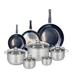 ELO Ensemble de 3 Poêles de cuisson 20, 24 et 32 cm et 5 faitouts 12, 14, 16, 20 et 24 cm Elo Prima Brillant
