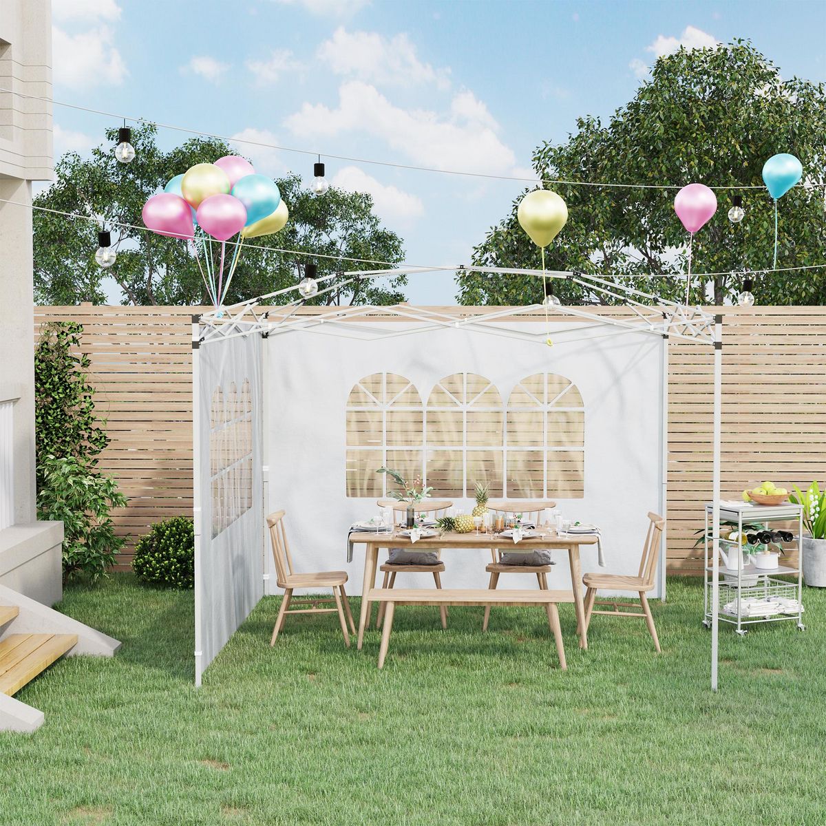 OUTSUNNY Parois latérales de rechange barnum tonnelle 3 x 3 ou 3 x 6 m 2 pièces 2 grandes fenêtres blanc