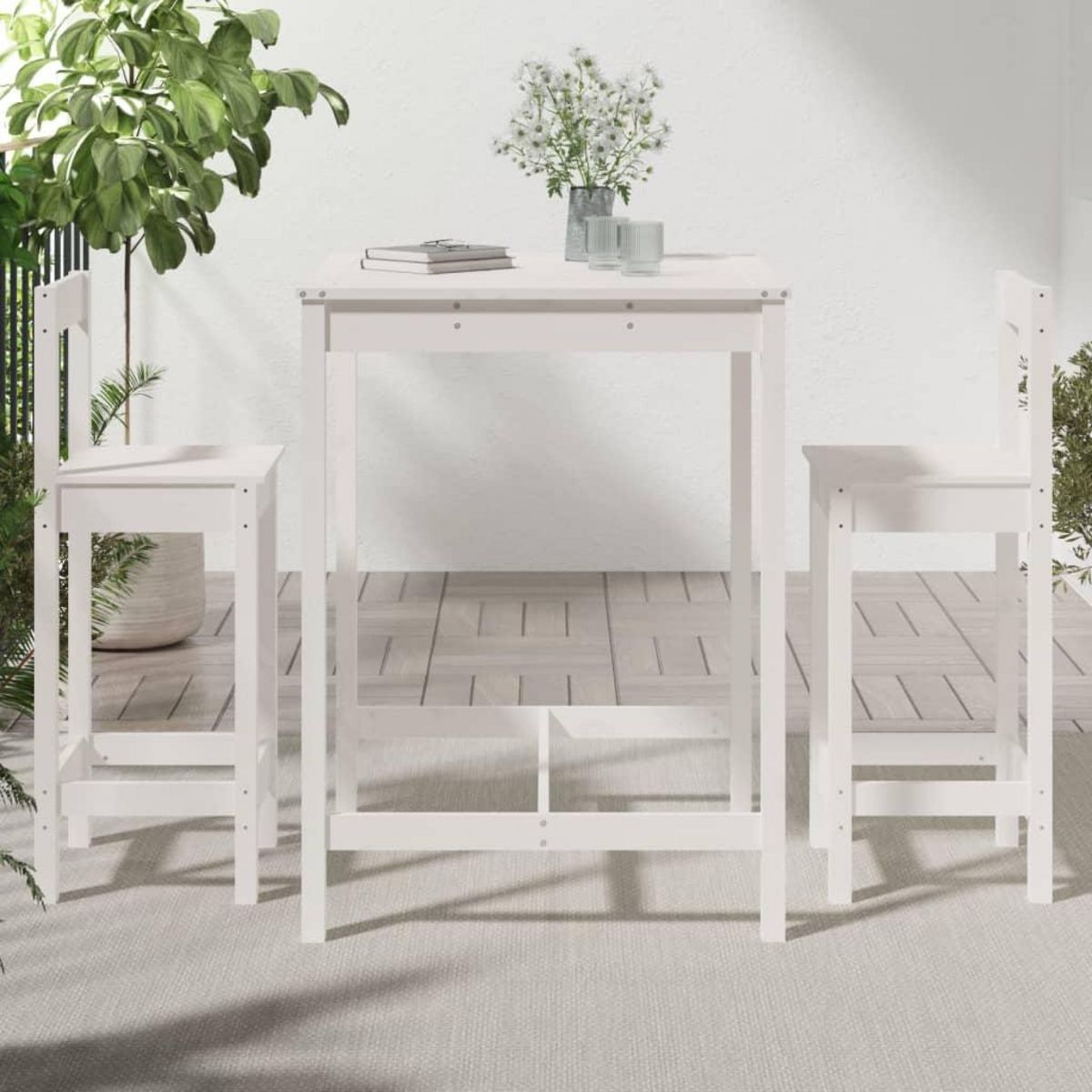 VIDAXL Ensemble de bar de jardin 3 pcs blanc bois de pin massif