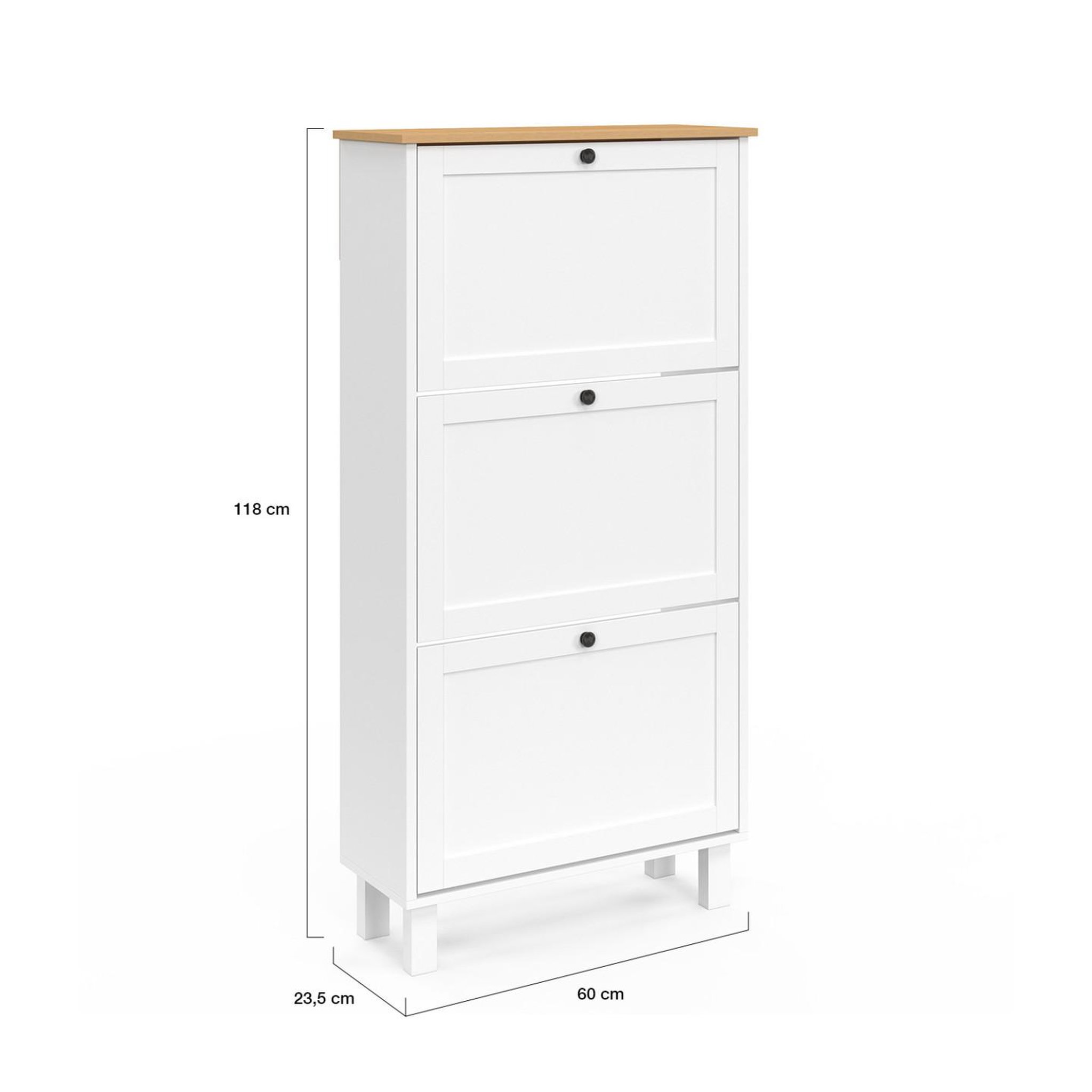 Voir la diapositive 5 : ID MARKET Meuble à chaussures 18 paires achille 3 portes blanc et plateau bois