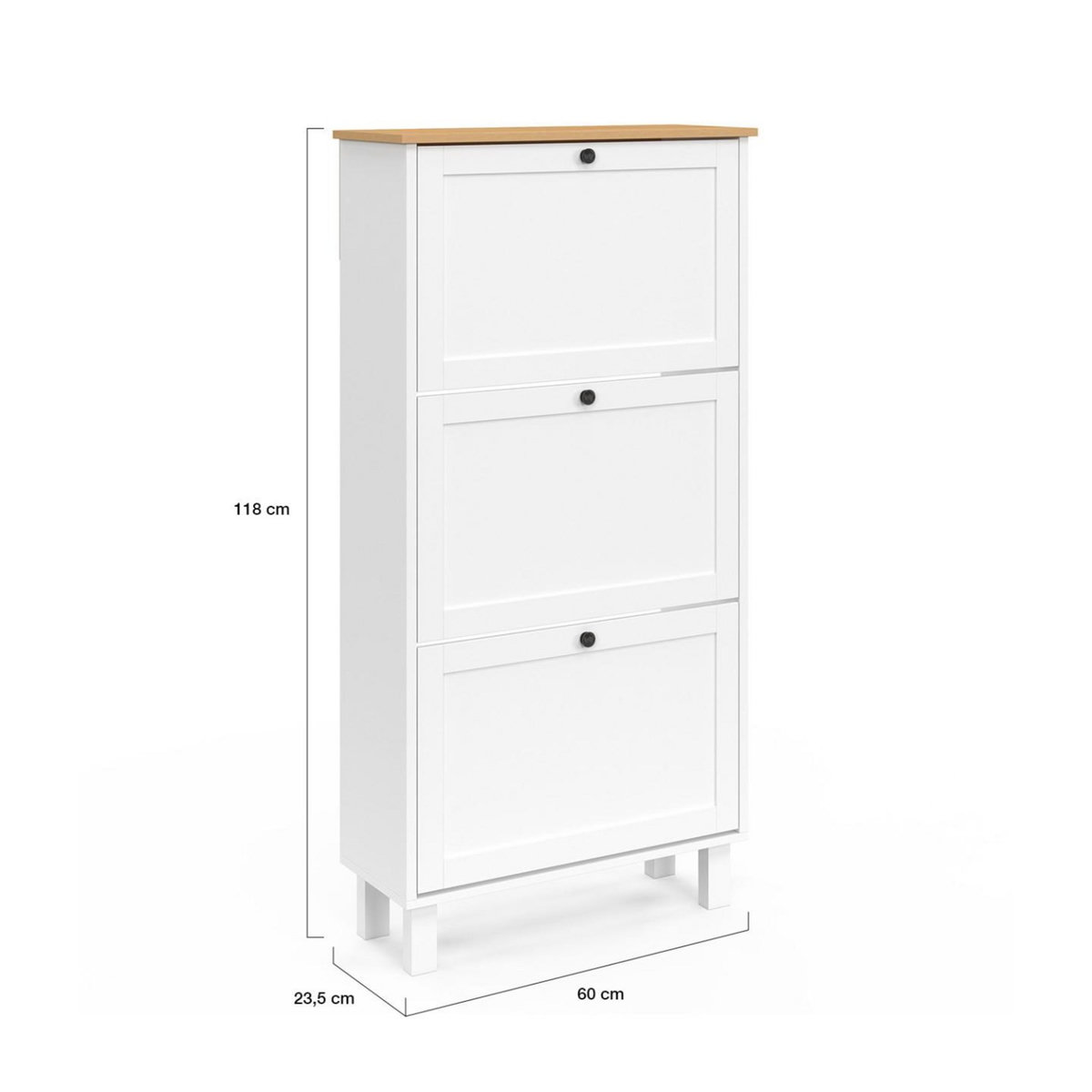 ID MARKET Meuble à chaussures 18 paires ACHILLE 3 portes blanc et plateau bois