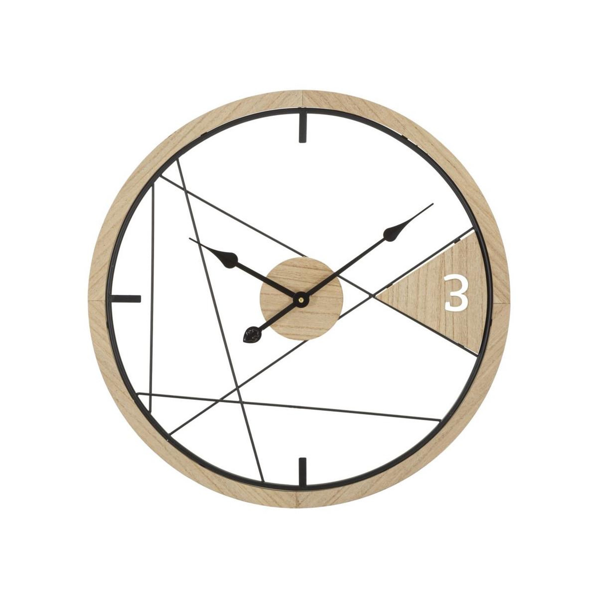 Paris Prix Horloge Murale en Métal  Geometric  60cm Naturel & Noir