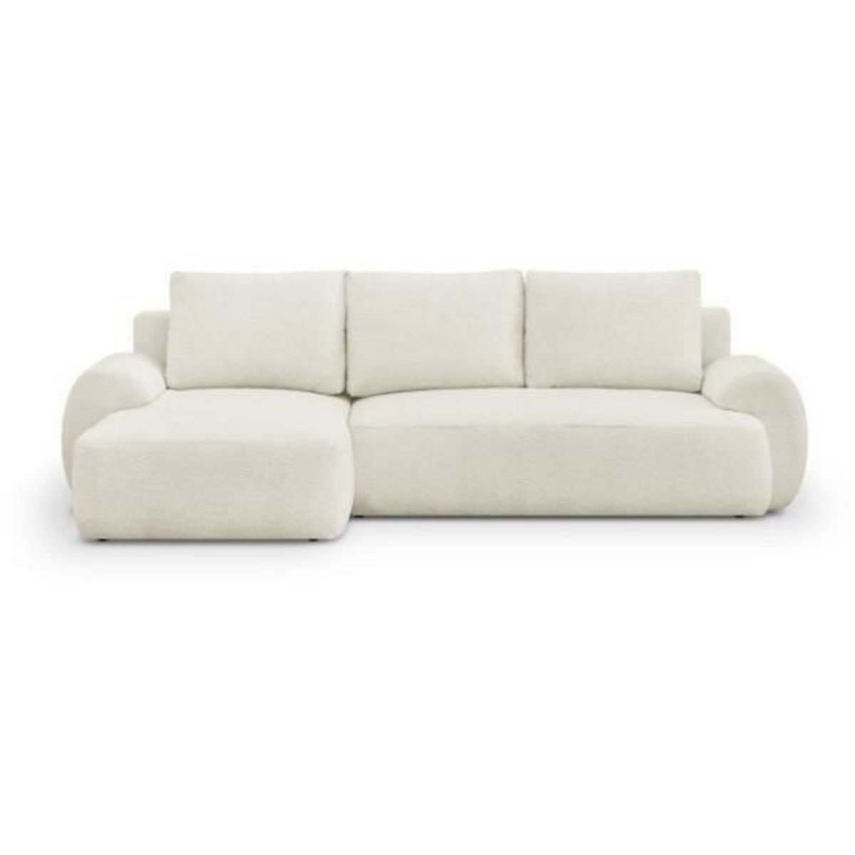MARKET24 Canapé d'angle gauche convertible 4/5 places MILO - Tissu bouclette beige clair - Coffre de rangement - L 264 x H 84 x P 99/145