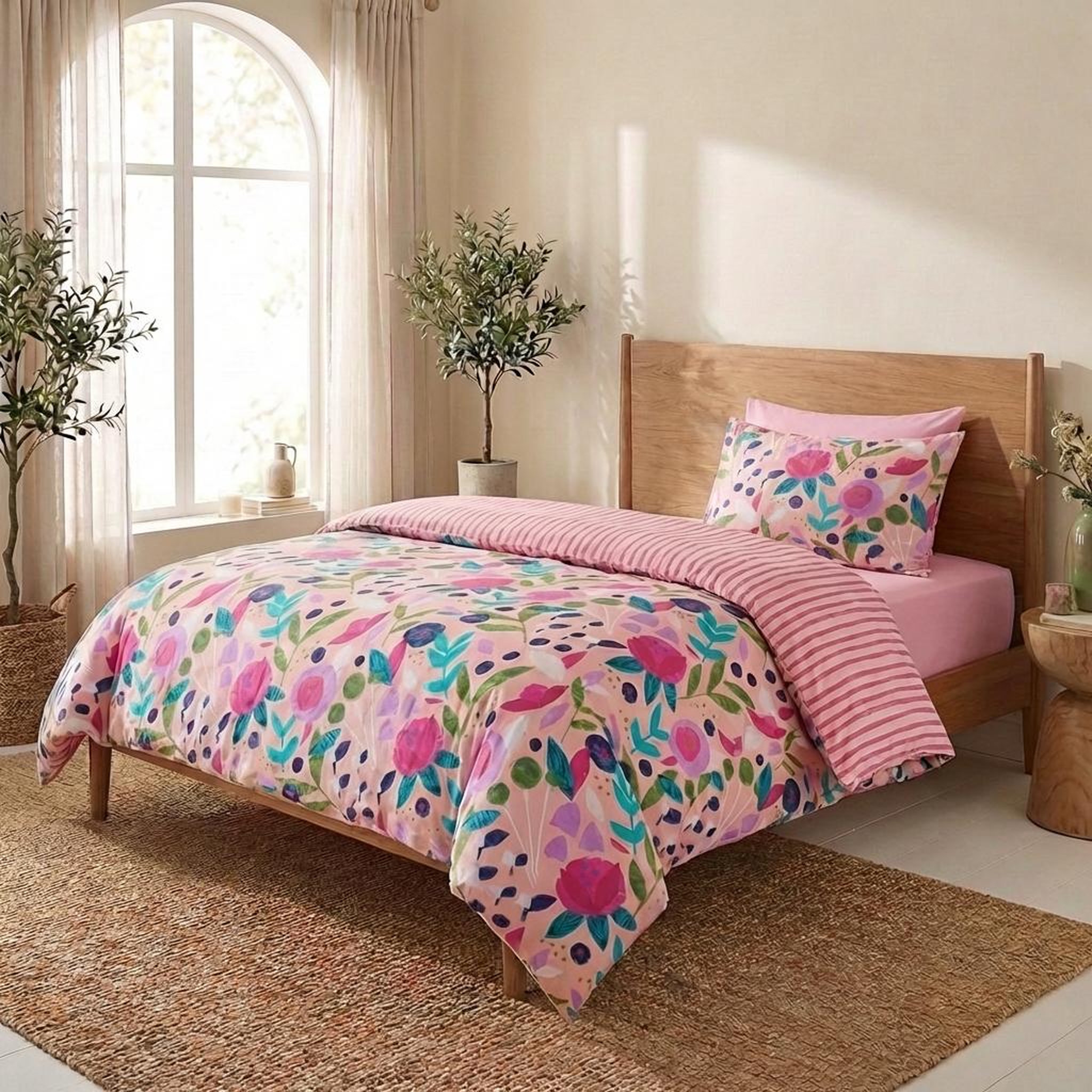 Voir la diapositive 1 : HOUSSE DE REVE Parure de lit en percale de coton floral collage rose - kate merritt