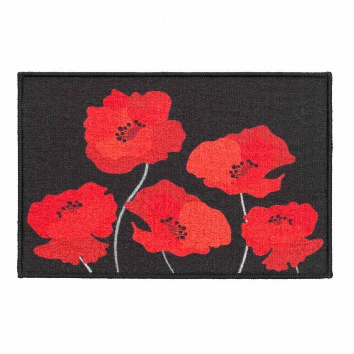 Paris Prix Tapis Déco Imprimé  Coquelicots  40x60cm Noir & Rouge