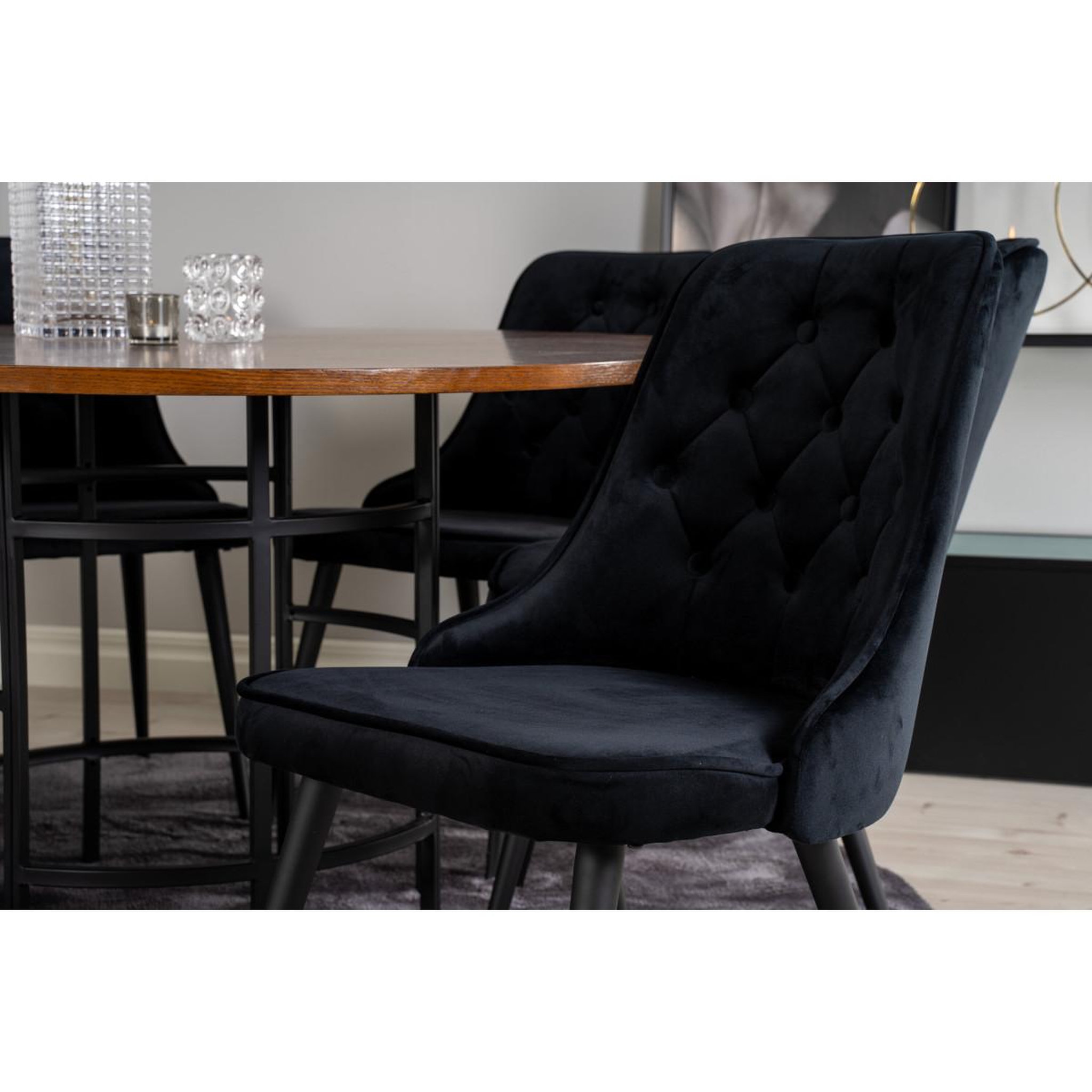 Voir la diapositive 6 : Paris Prix Ensemble table à manger & 6 chaises  copenhagen & velvet  140cm noir & marron