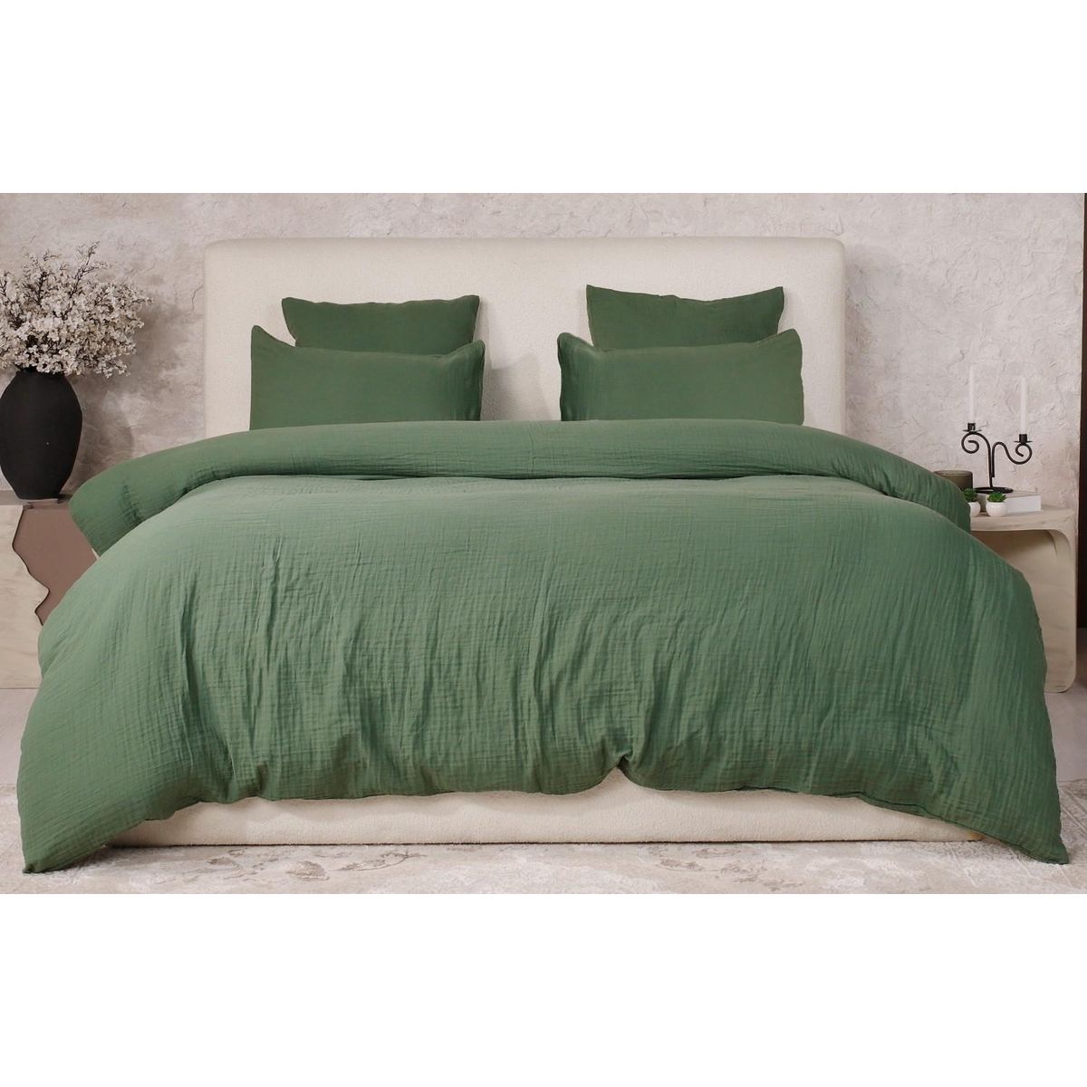 Les Ateliers du Linge Parure De Couette 3 Pcs 260x240 100% Gaze De Coton Lavé Vert Cèdre