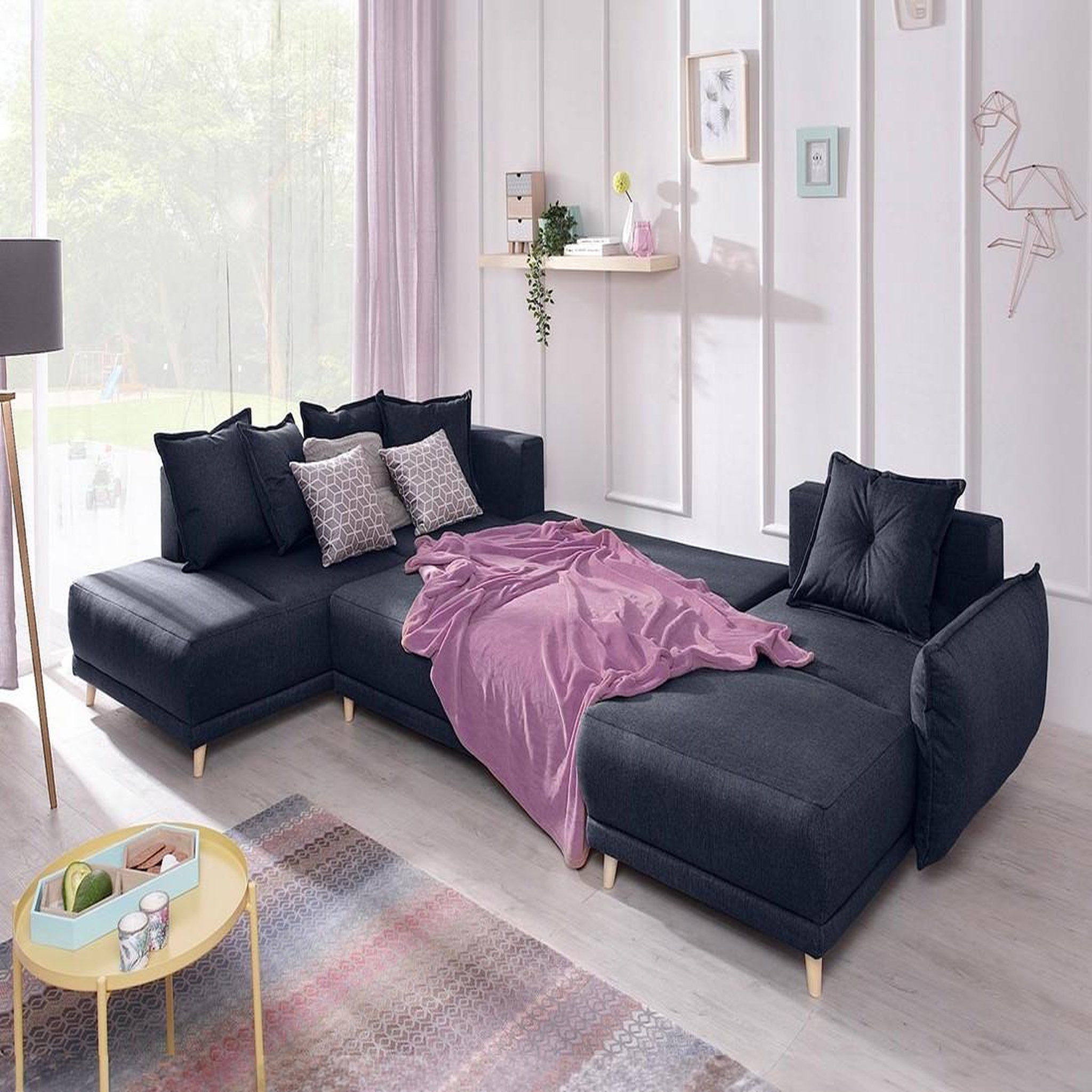 Voir la diapositive 4 : BEST MOBILIER Lena - canapé d'angle panoramique convertible - avec coffre - 7 places - gauche