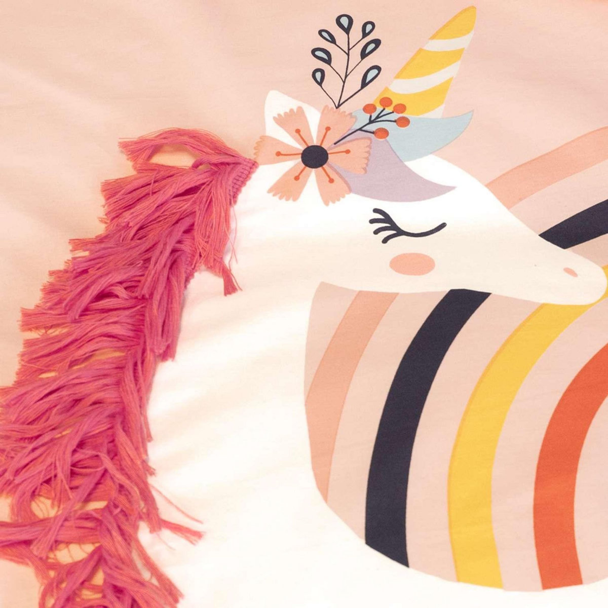 COTE DECO Parure de lit enfant Licorne avec oreilles rembourrées - 100% coton 57 fils/cm² - 140 x 200 cm