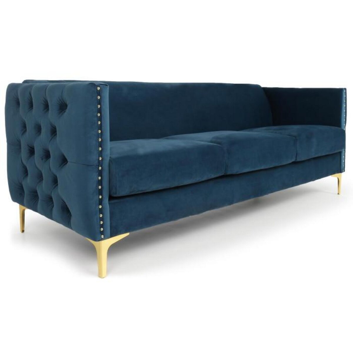 Paris Prix Canapé 3 Places en Velours  Suez  204cm Bleu