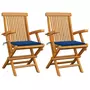 VIDAXL Chaises de jardin avec coussins bleu royal 2 pcs Bois de teck