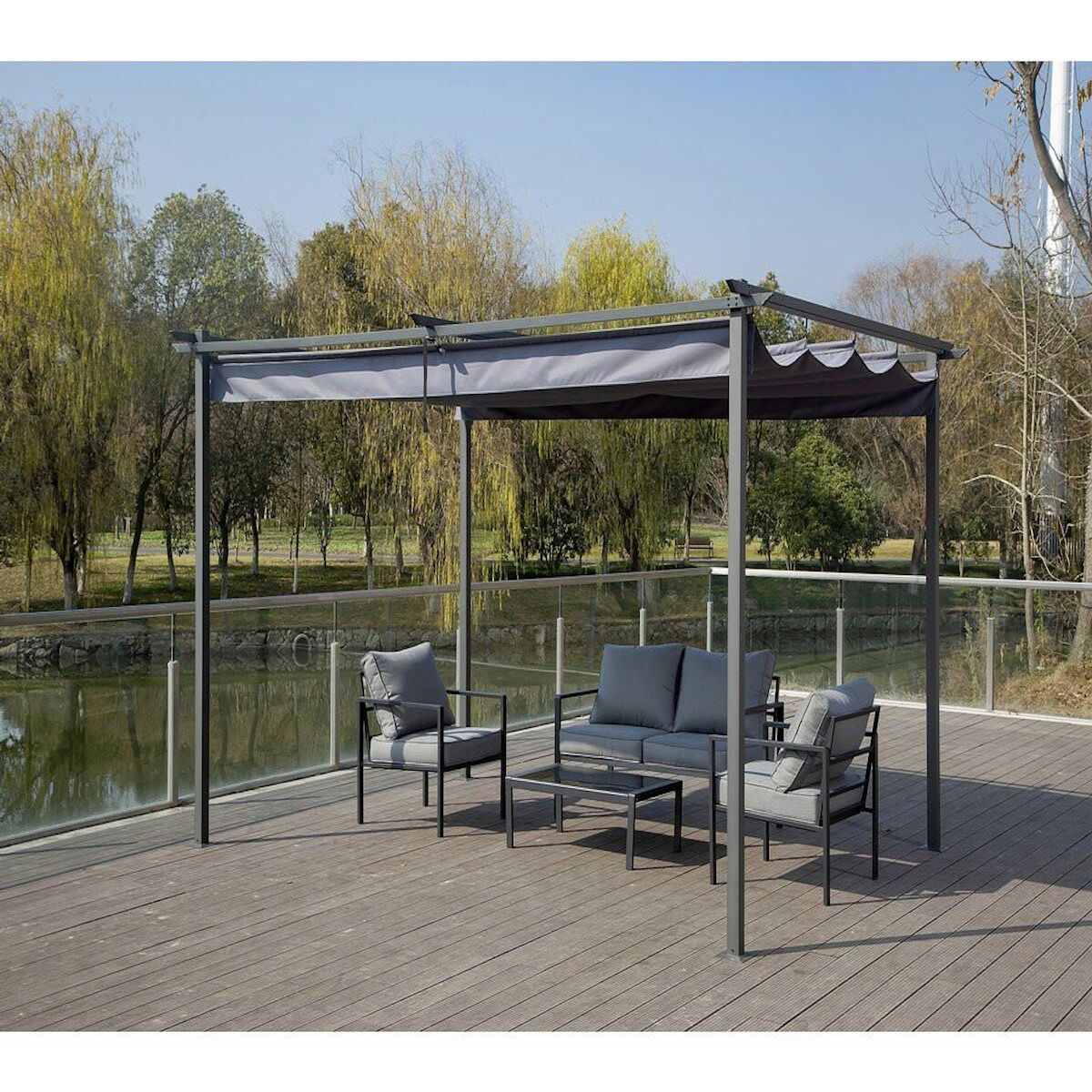 Habitat et Jardin Pergola avec toit rétractable - 3 x 4 m - Gris