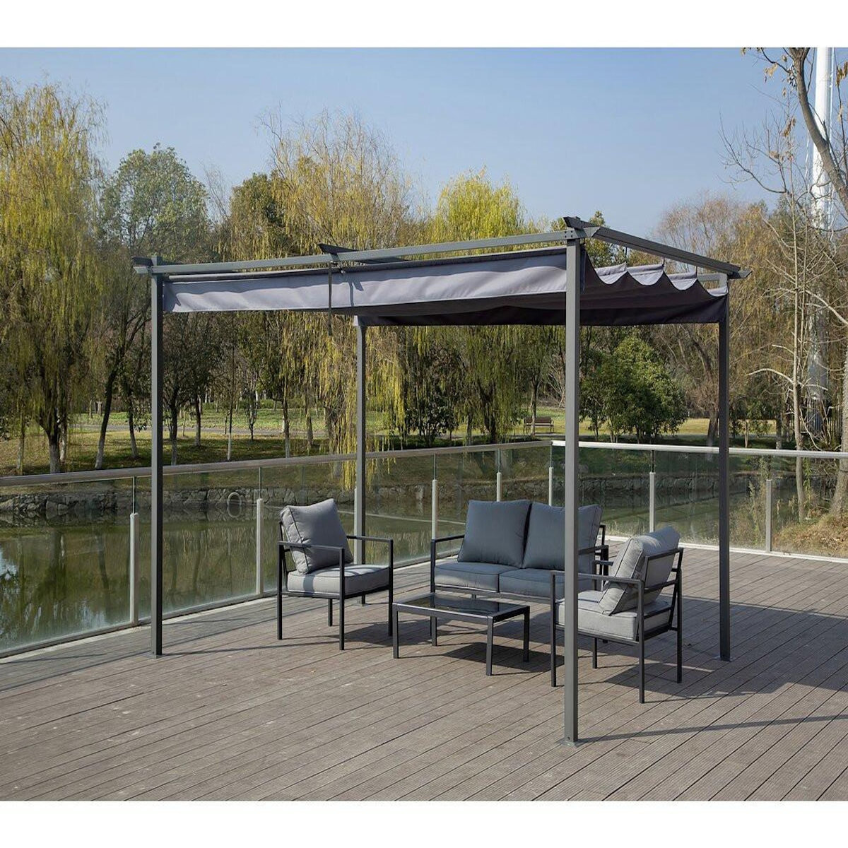 Habitat et Jardin Pergola avec toit rétractable - 3 x 4 m - Gris
