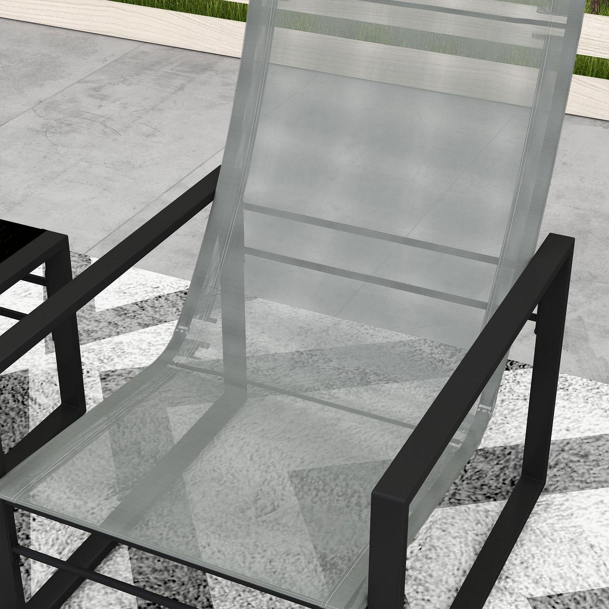 OUTSUNNY Salon de jardin 5 pièces 2 places métal noir tissu mesh gris