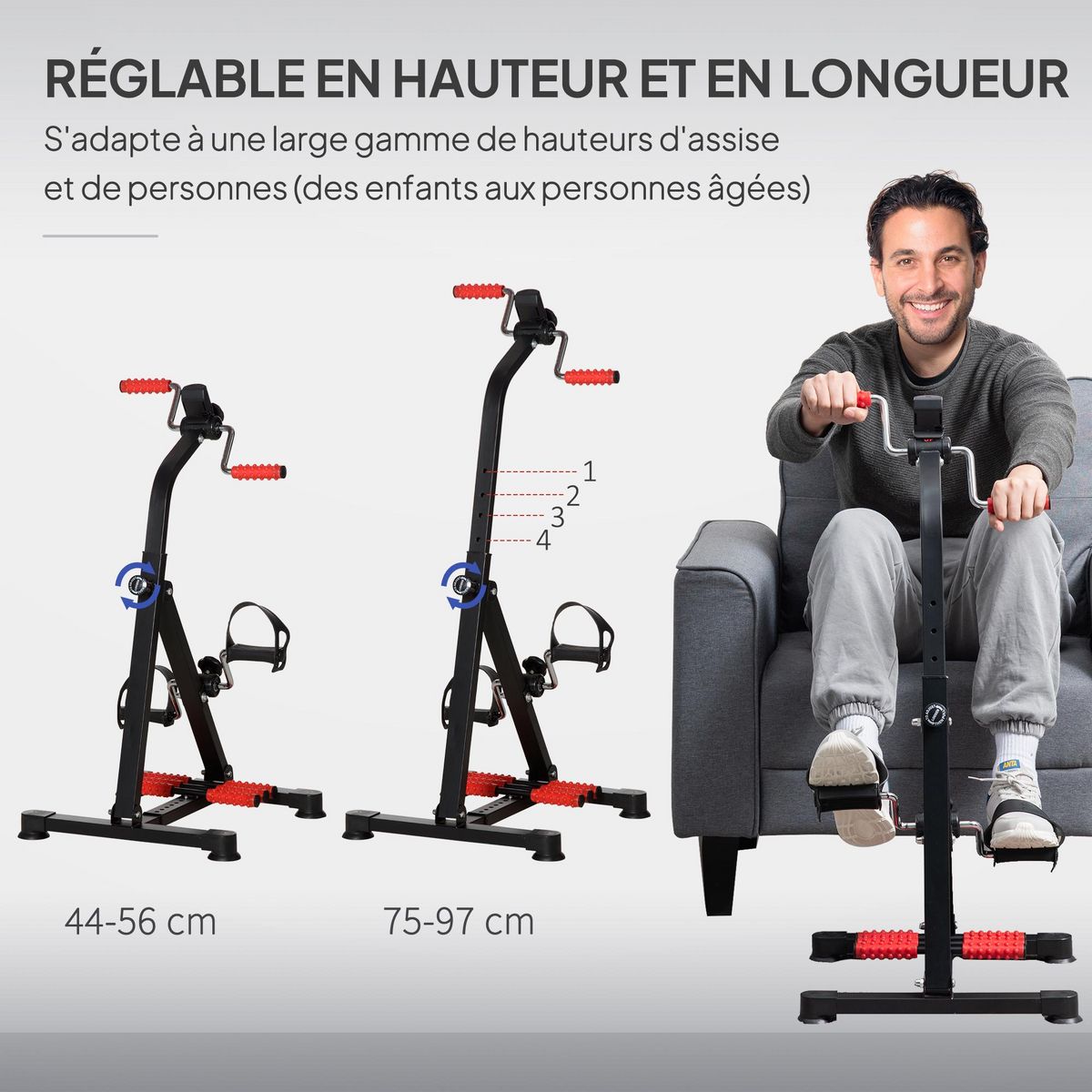 HOMCOM Vélo de rééducation bras et jambes - hauteur largeur réglable - écran LCD multifonction