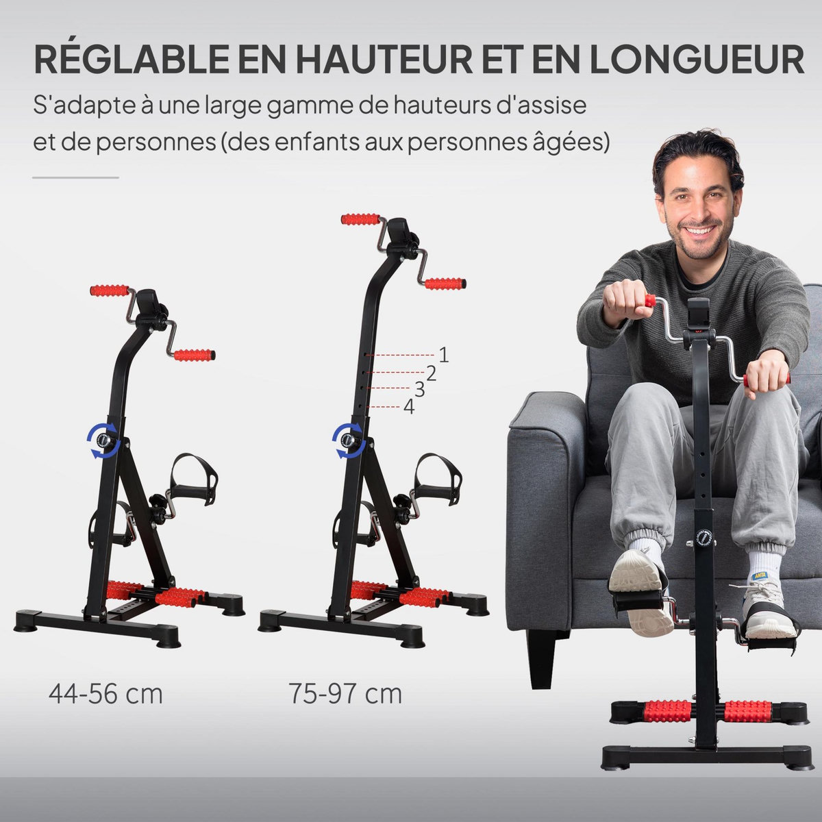 HOMCOM Vélo de rééducation bras et jambes - hauteur largeur réglable - écran LCD multifonction