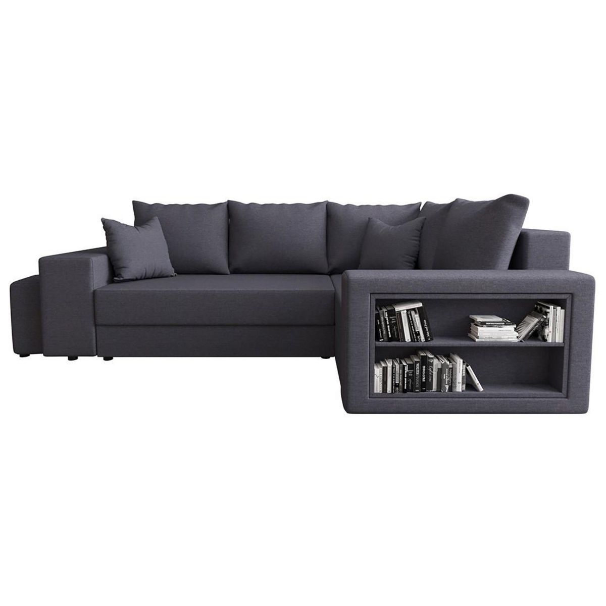 BEST MOBILIER Libbie - canapé d'angle droit 4 places convertible avec coffre, étagère et poufs en tissu