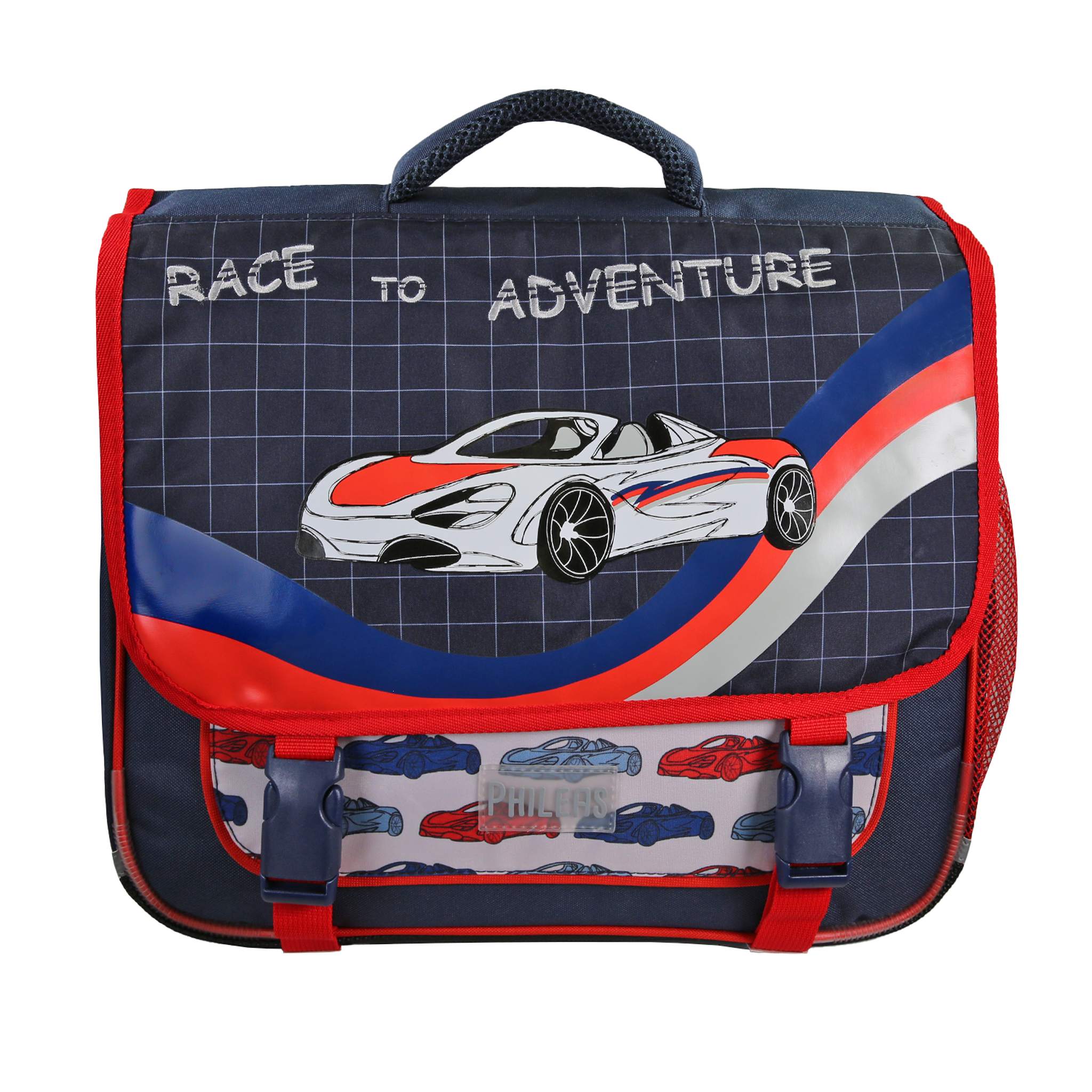 Bagtrotter Phileas – cartable scolaire 38 cm voiture – bleu et rouge – garçon – 2 compartiments