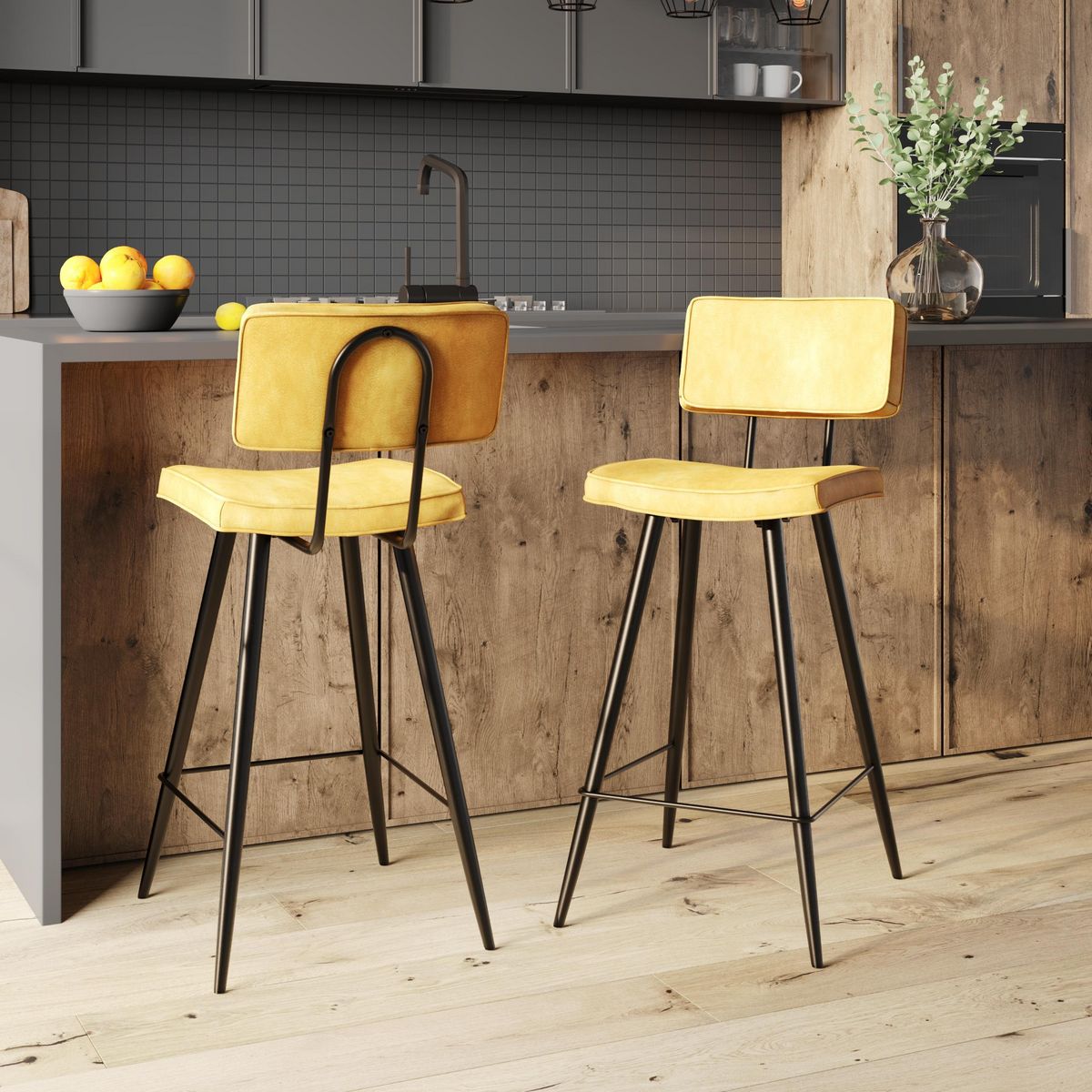 Rendez vous déco Lot de 2 chaises de bar mi-hauteur 66 cm cuir synthétique gris / noir - Texas