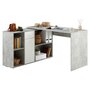 IDIMEX Bureau d'angle CARMEN avec meuble de rangement intégré 4 étagères 1 porte et 1 tiroir, décor béton et blanc mat