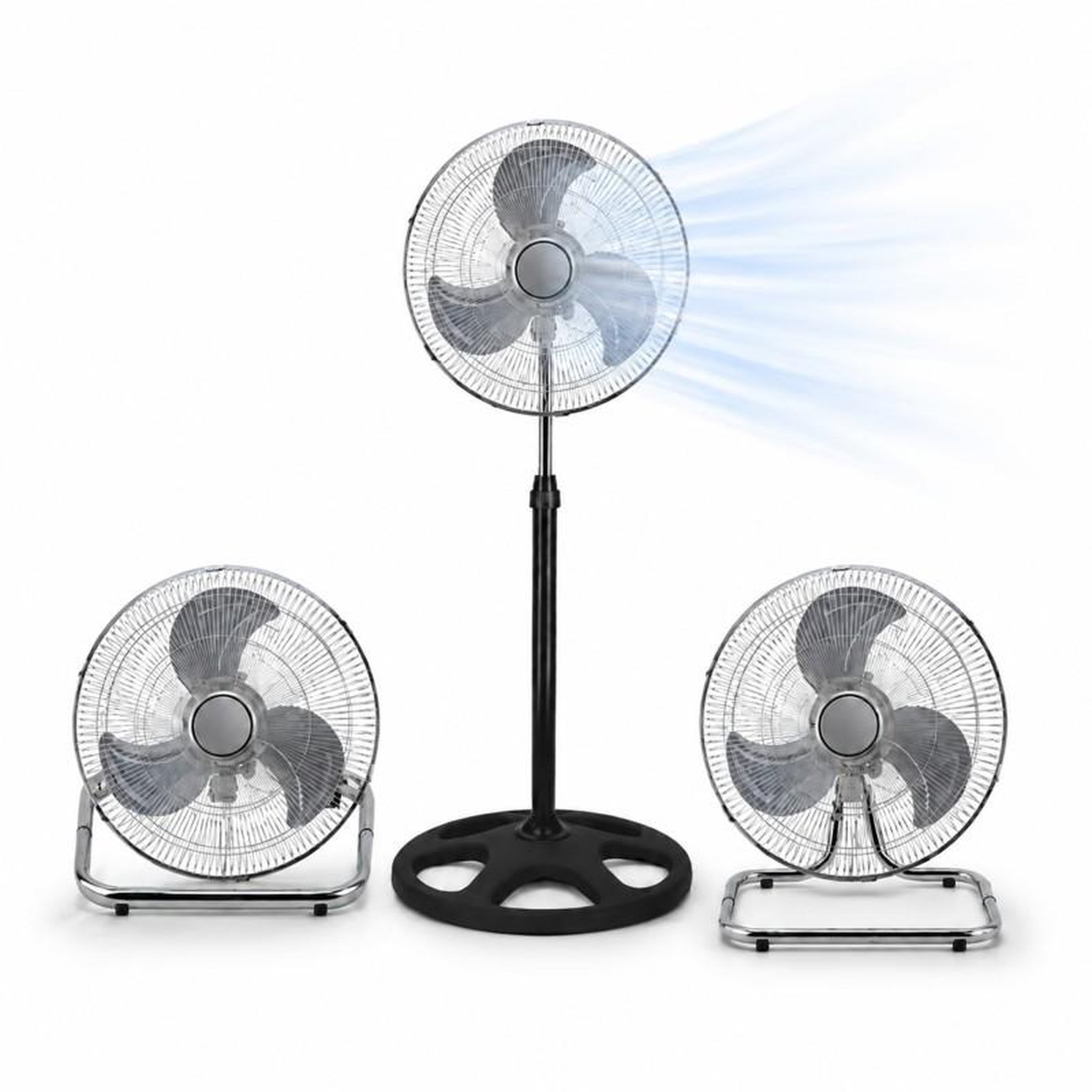 Ventilateur modulable 3-en-1 (pied, bureau, sol) 45 cm – métal 55w