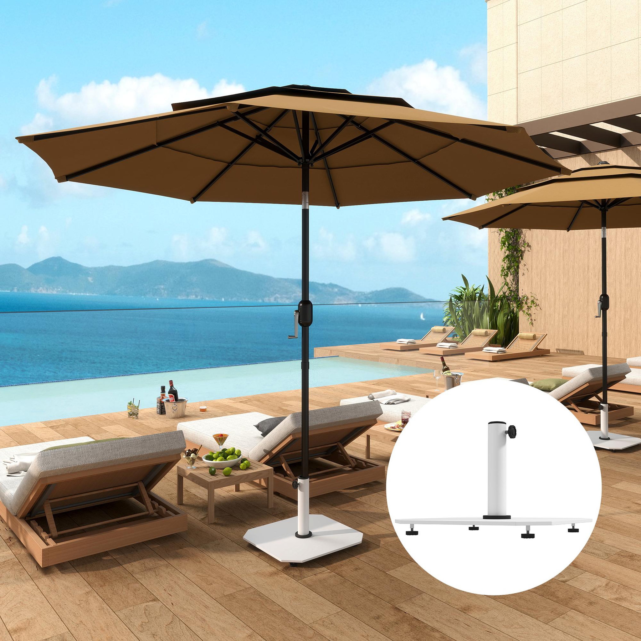 Voir la diapositive 4 : OUTSUNNY Pied de parasol carré dim. 49 x 49 cm poids net 18,5 Kg pieds de nivellement antidérapants fonte blanc