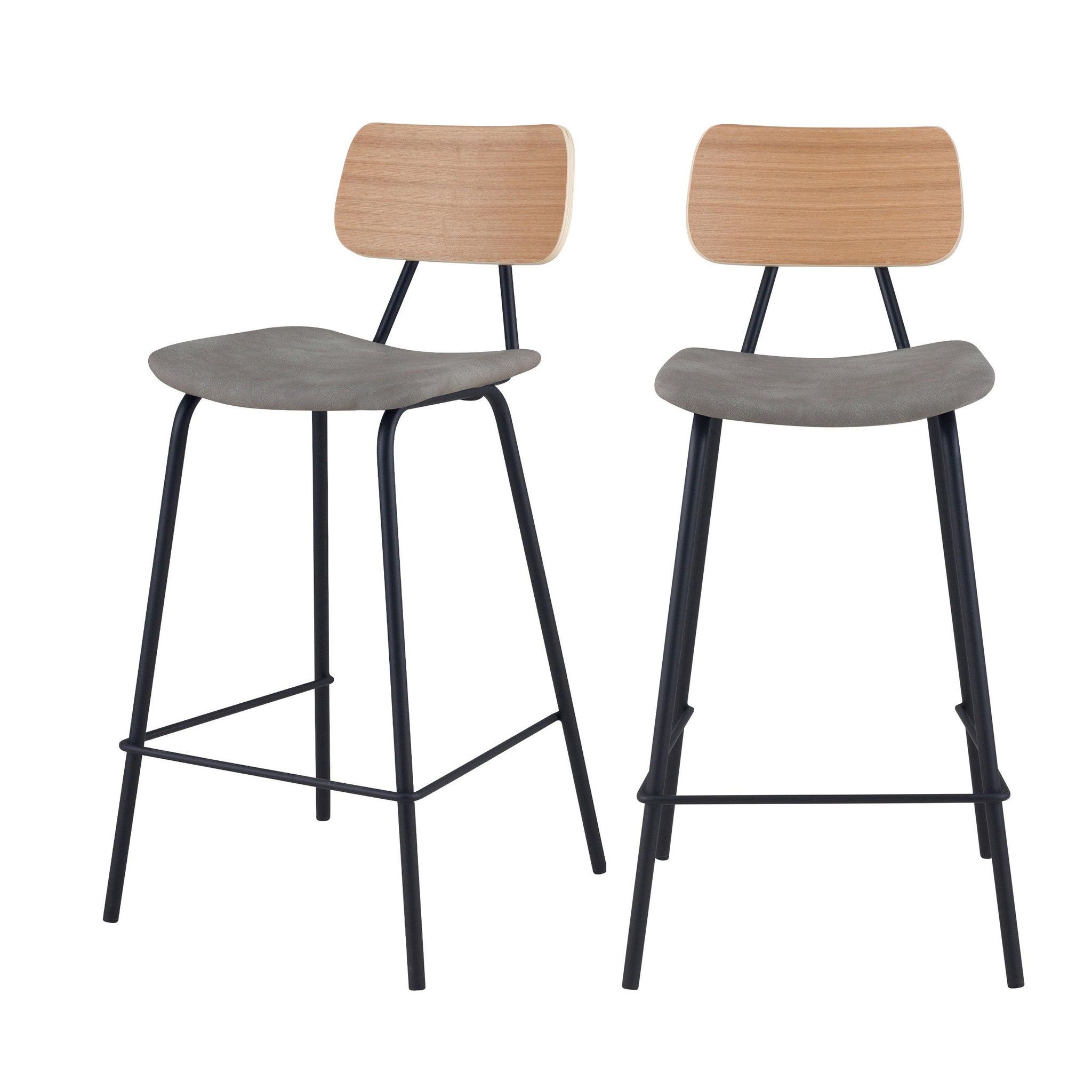 MAISON PAVANE Lot de 2 chaises pour îlot central 65 cm en cuir synthétique gris-madrague